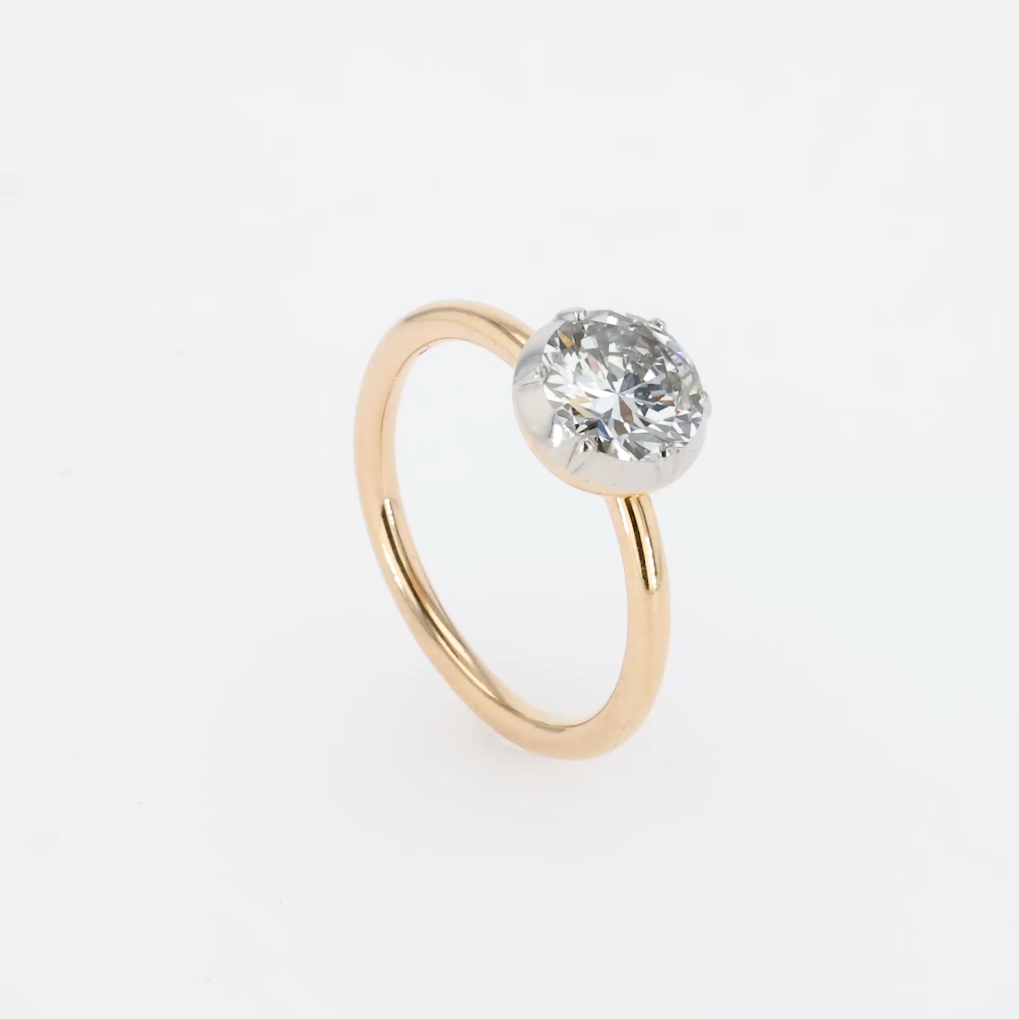 Georgian Setting 1.36ct Diamond Solitaire Ring in 18ct Rose Gold and Platinum