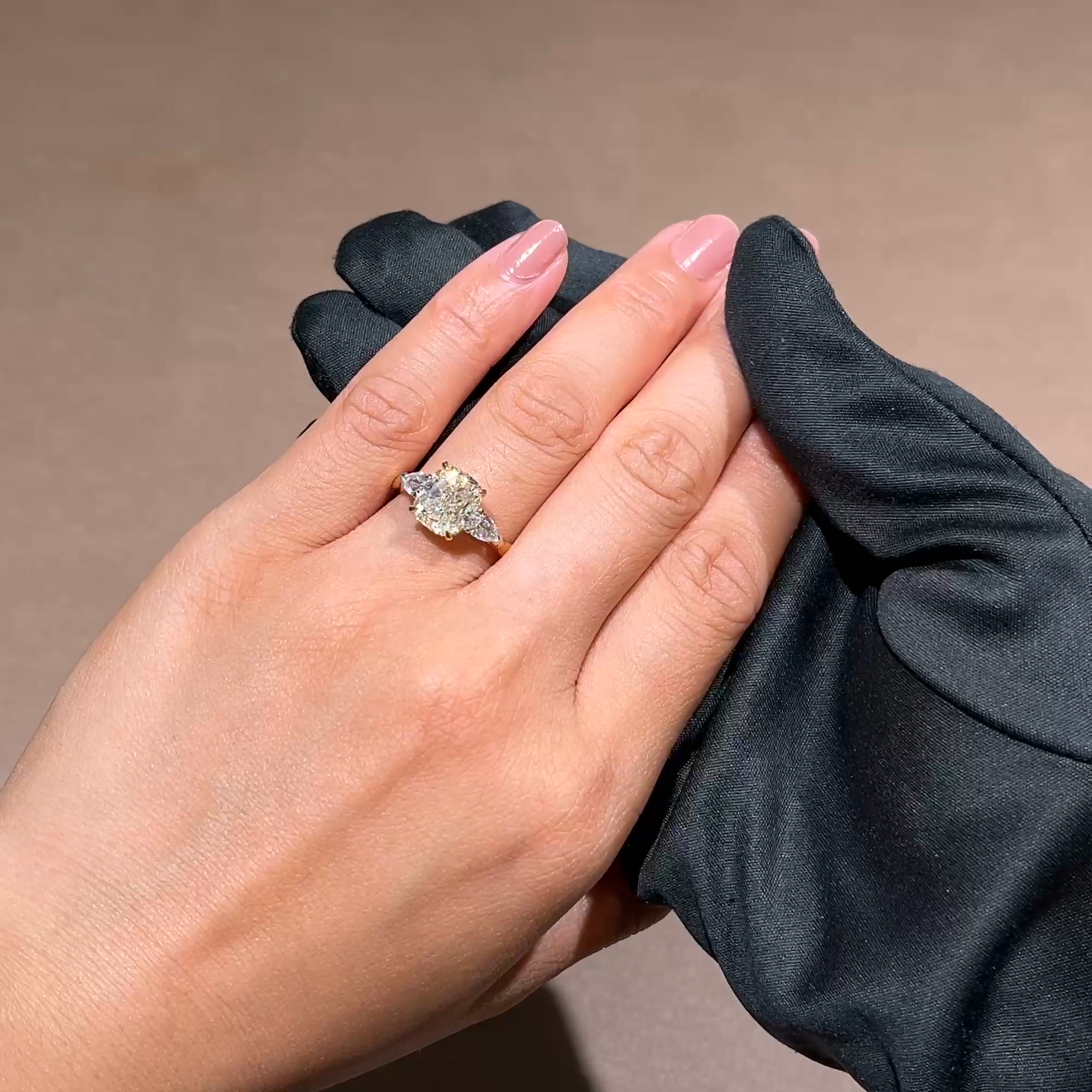 Cushion Cut 3.61ct Diamond Three Stone Ring in 18ct Yellow Gold and Platinum