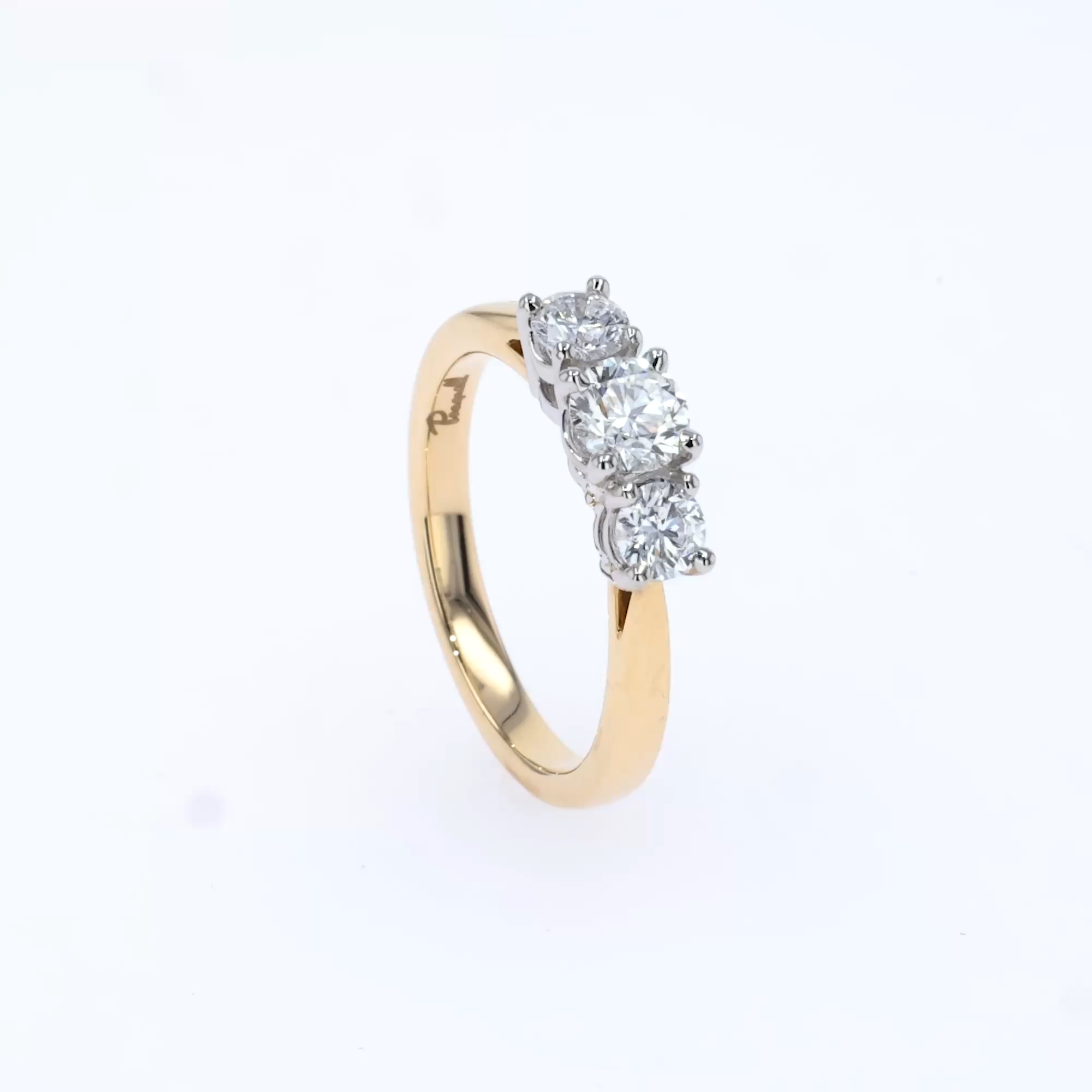 Classic 0.62ct Diamond Three Stone Ring in 18ct Yellow Gold and Platinum