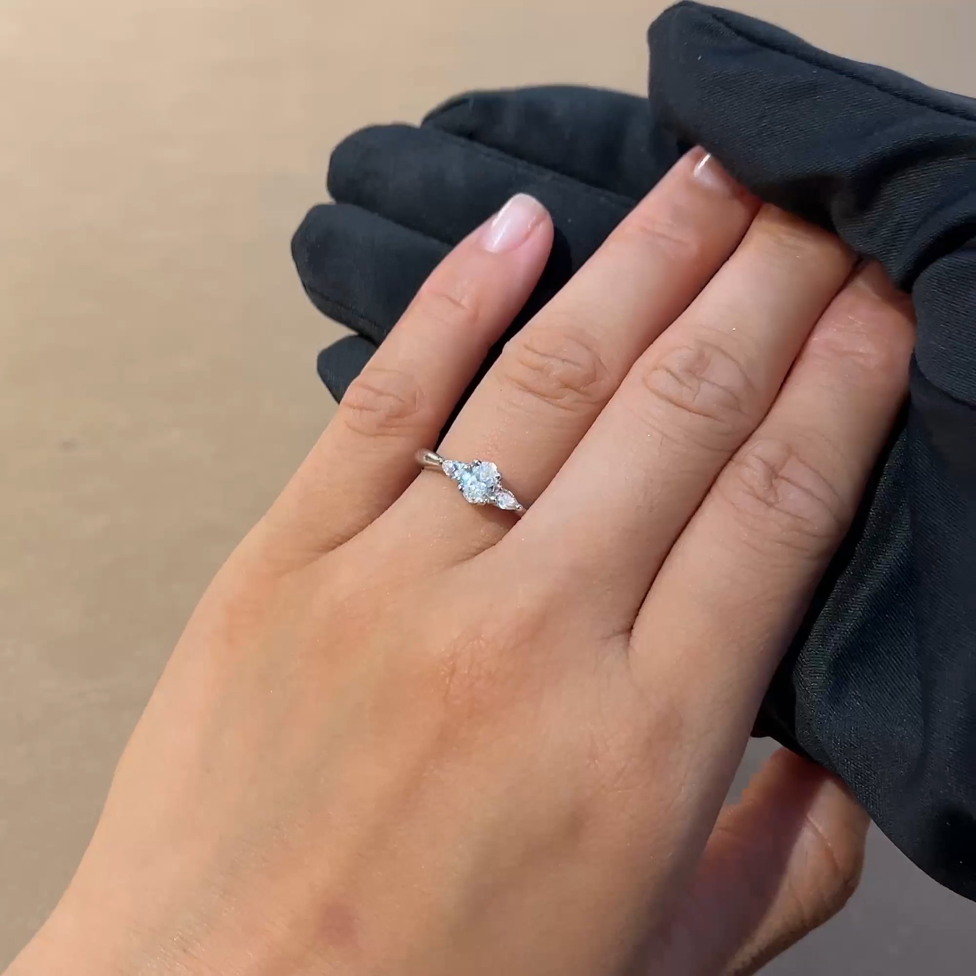 Oval and Pearshaped Three Stone Diamond Ring 0.31ct in Platinum