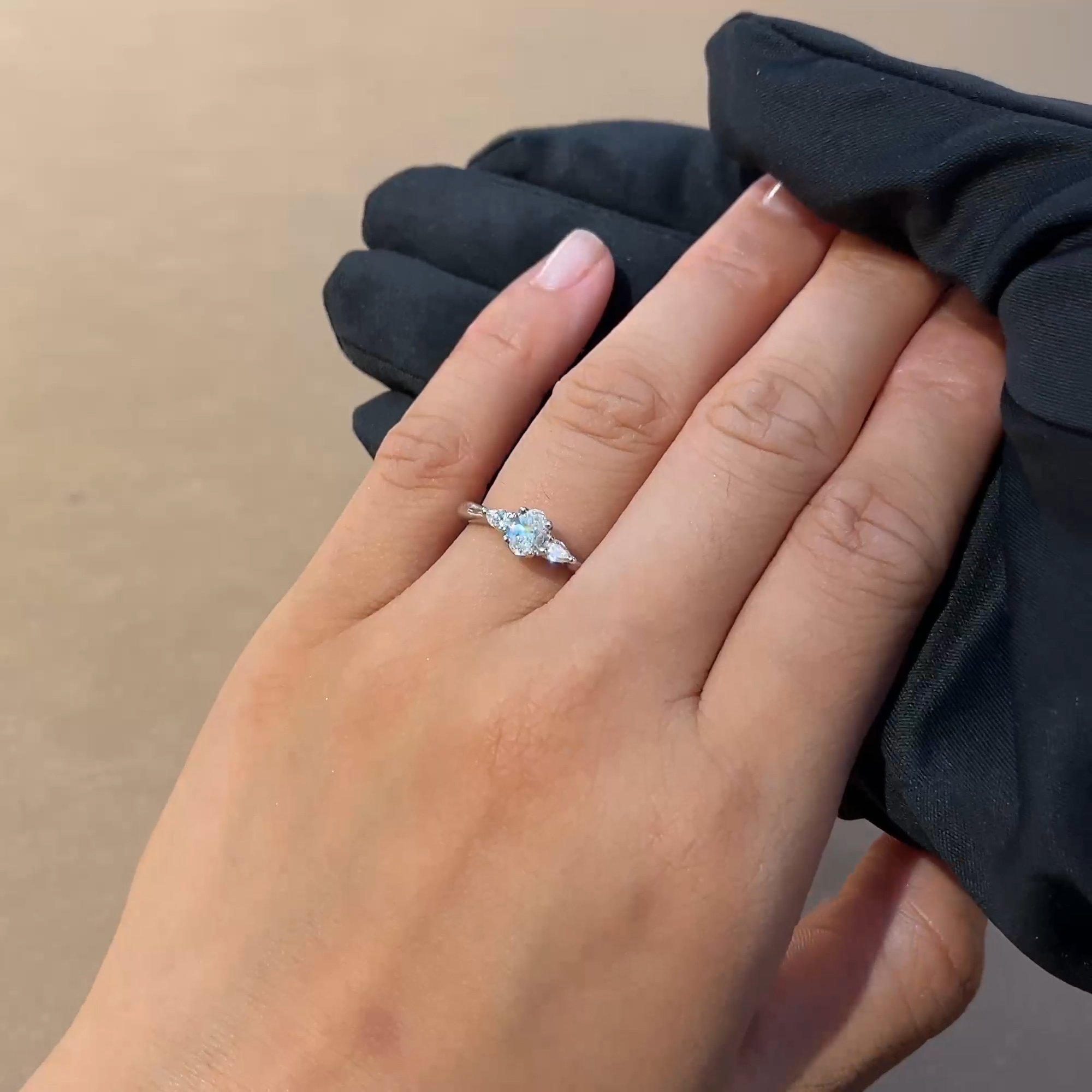 Oval and Pearshaped Three Stone Diamond Ring 0.50ct in Platinum