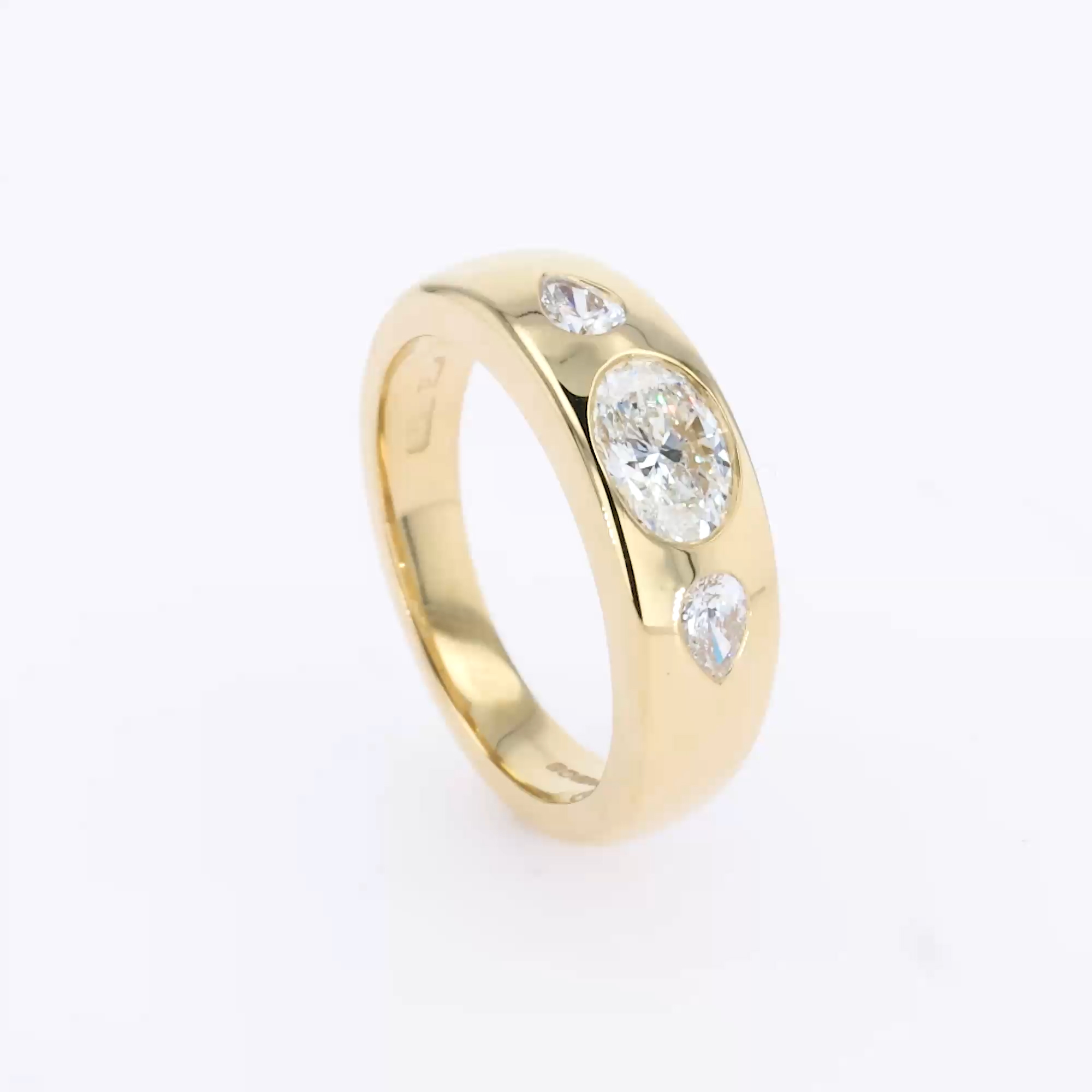 Stellar Oval Cut Diamond Three Stone Ring in 18ct Yellow Gold 