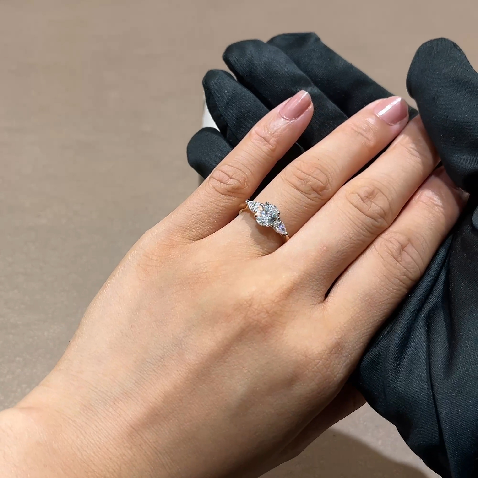 Oval and Pearshaped Three Stone Diamond Ring 1.11ct in Platinum