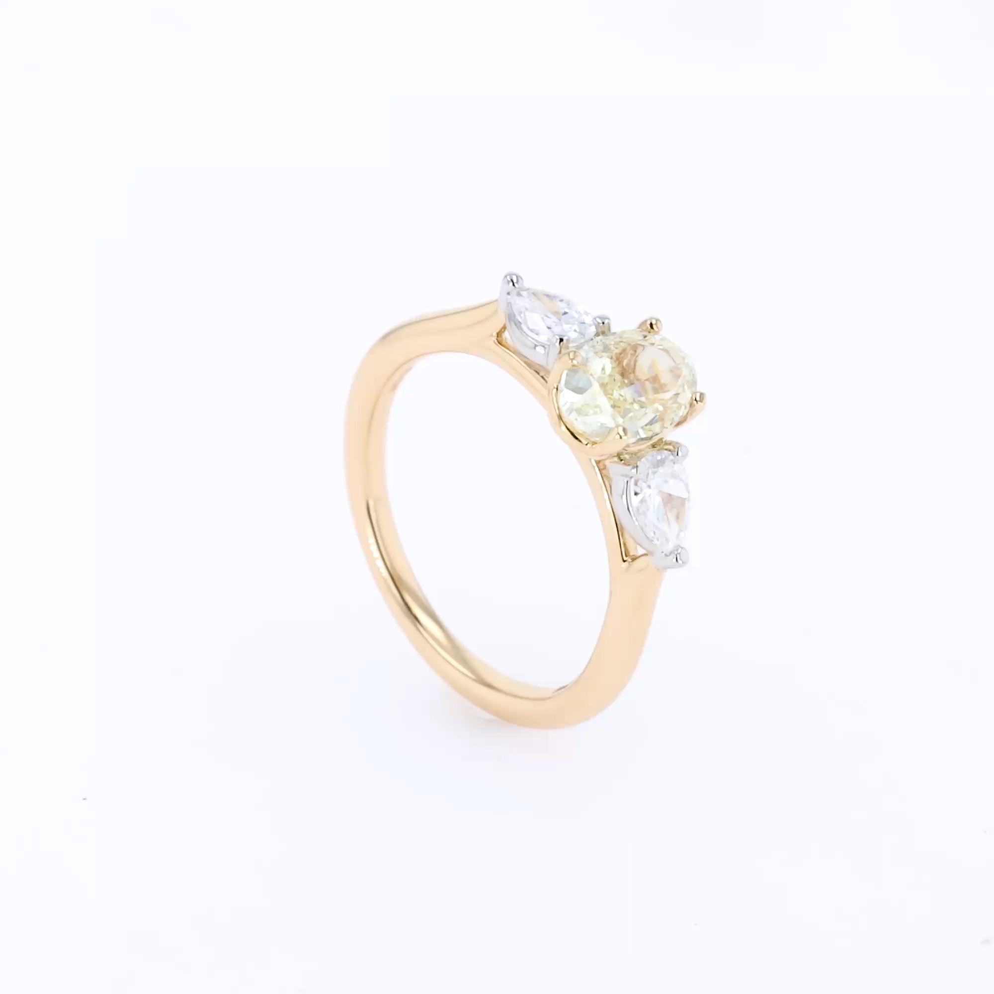 Classic 1.19ct Oval Cut Diamond Three Stone Ring in 18ct Yellow Gold and Platinum