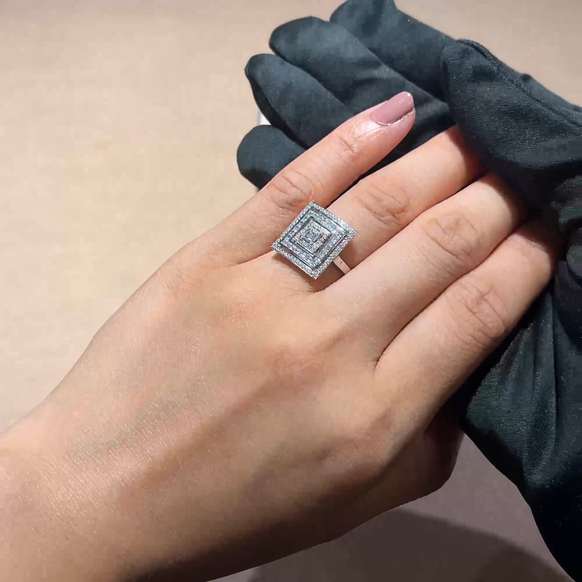 Carre cut Diamond Ripple Ring 0.26ct in Platinum