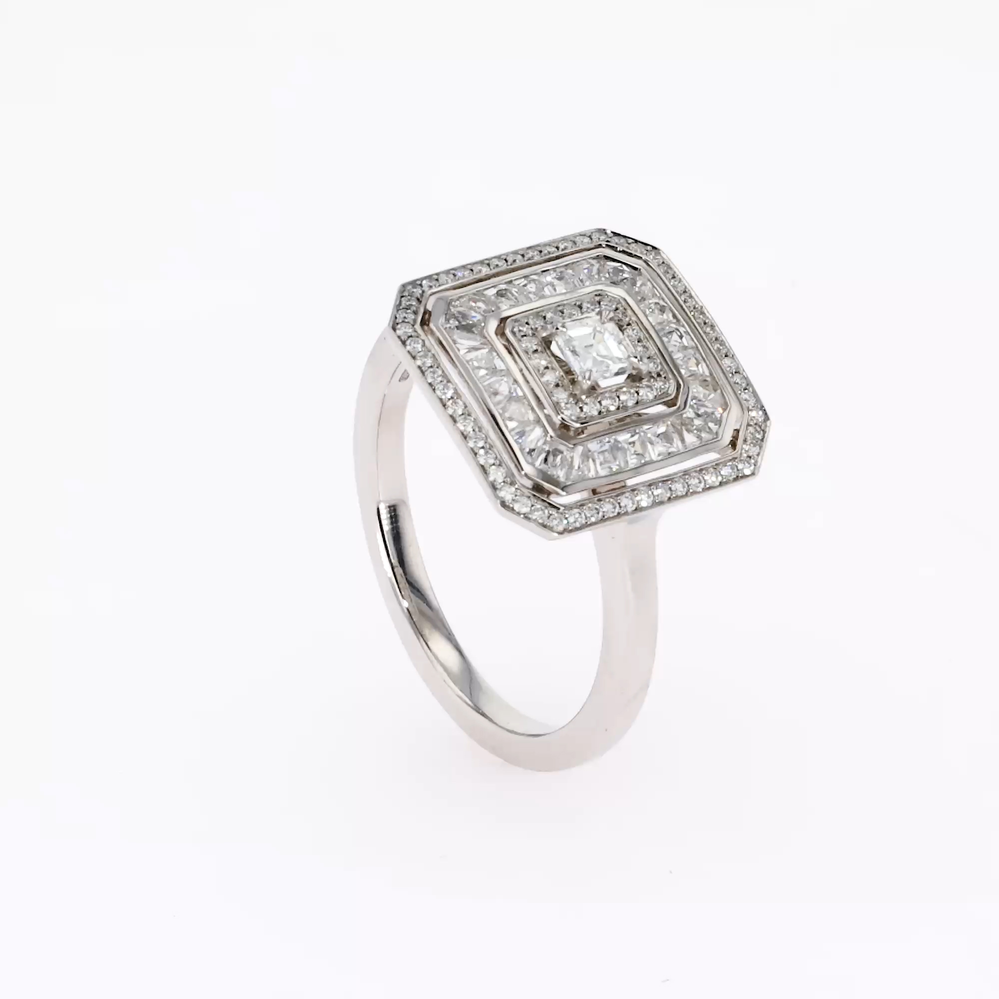 Asscher cut Diamond Ripple Ring 0.15ct in Platinum