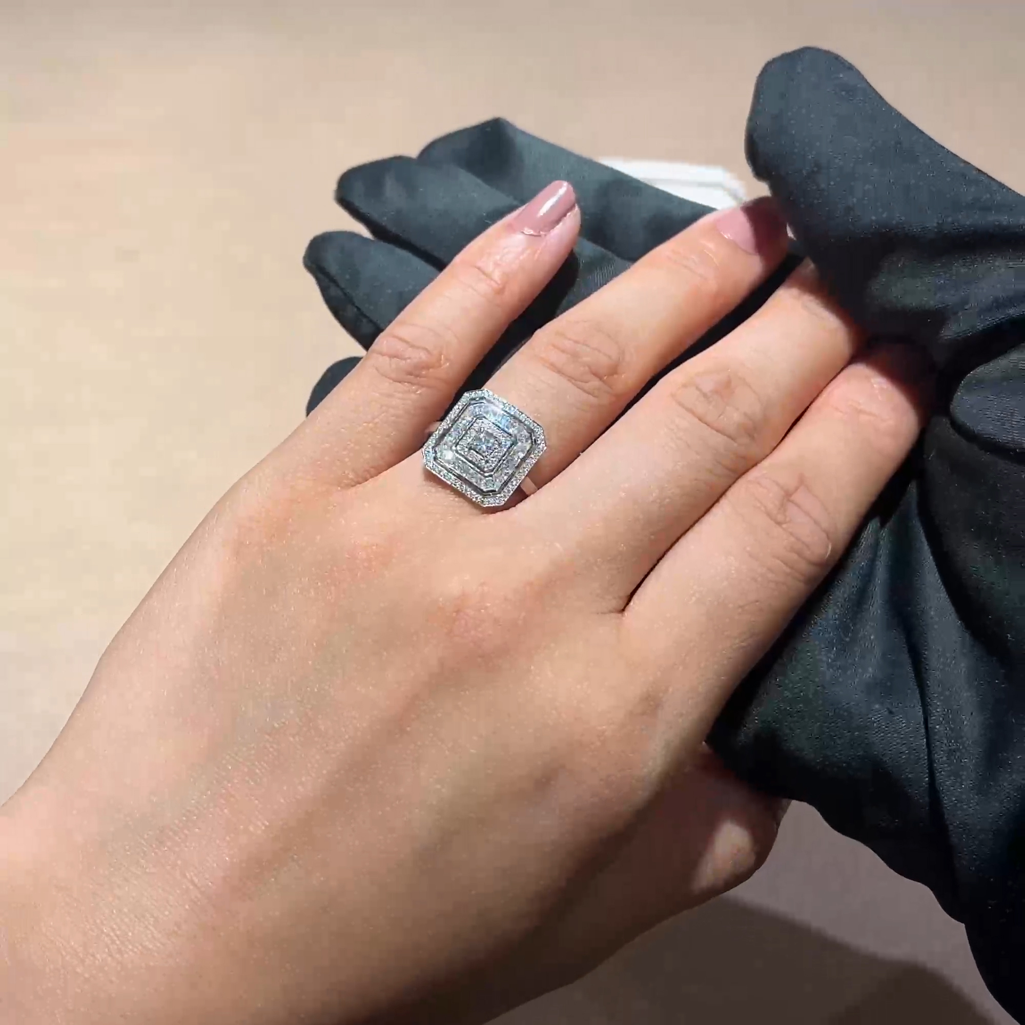 Asscher cut Diamond Ripple Ring 0.15ct in Platinum