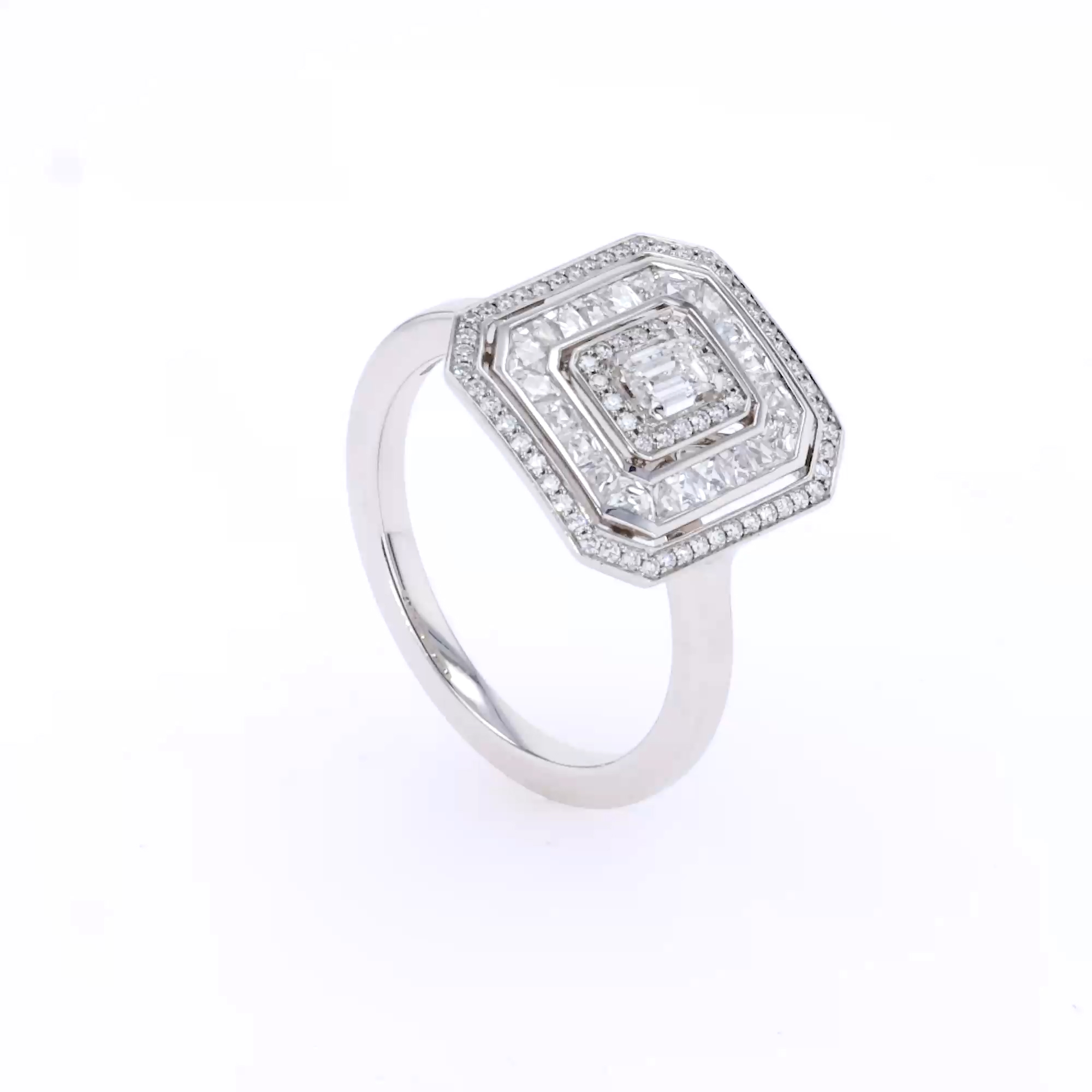 Emerald cut Diamond Ripple Ring 0.14ct in Platinum