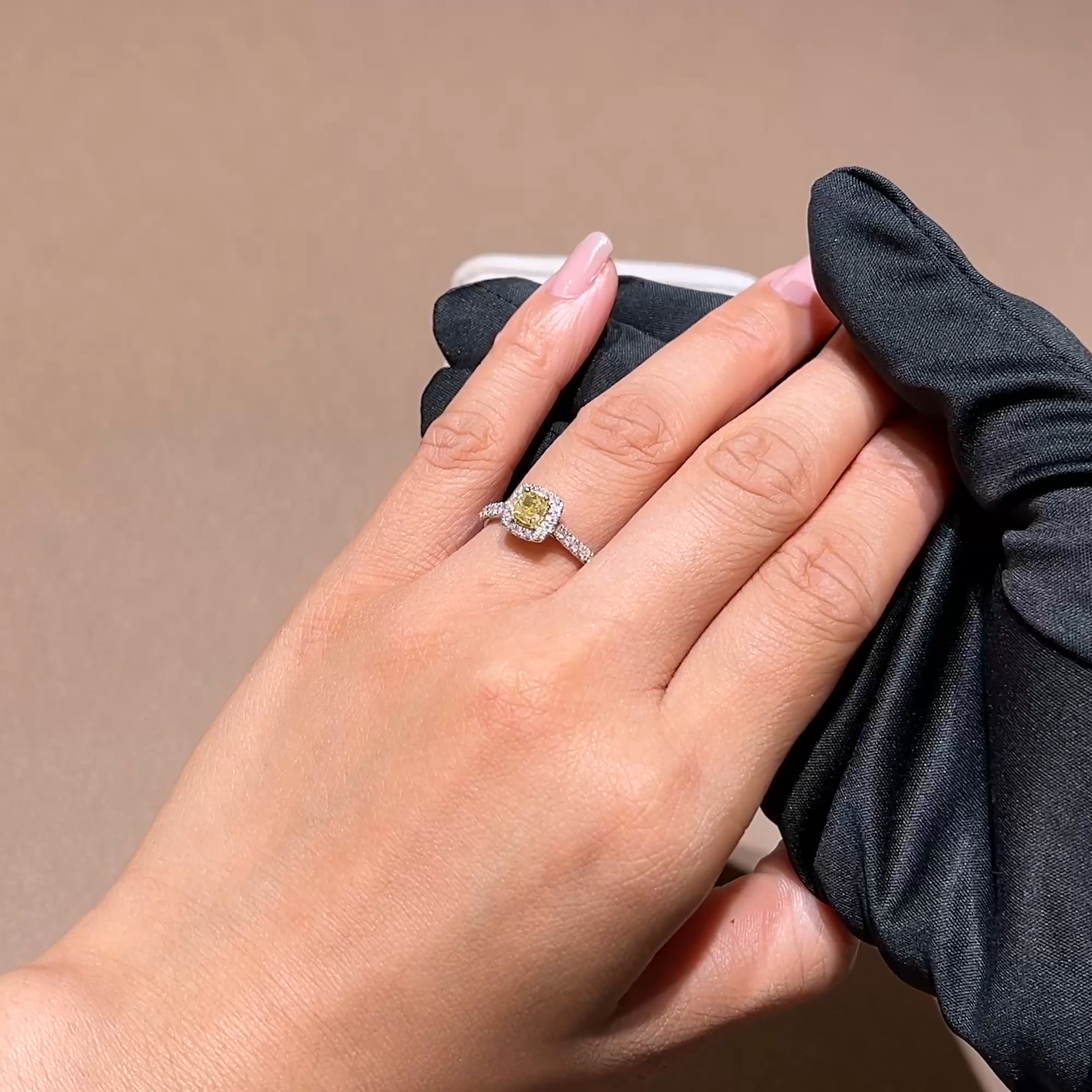 Celestial Radiant Cut 0.46ct Fancy Yellow Diamond Cluster Ring in Platinum and 18ct Yellow Gold