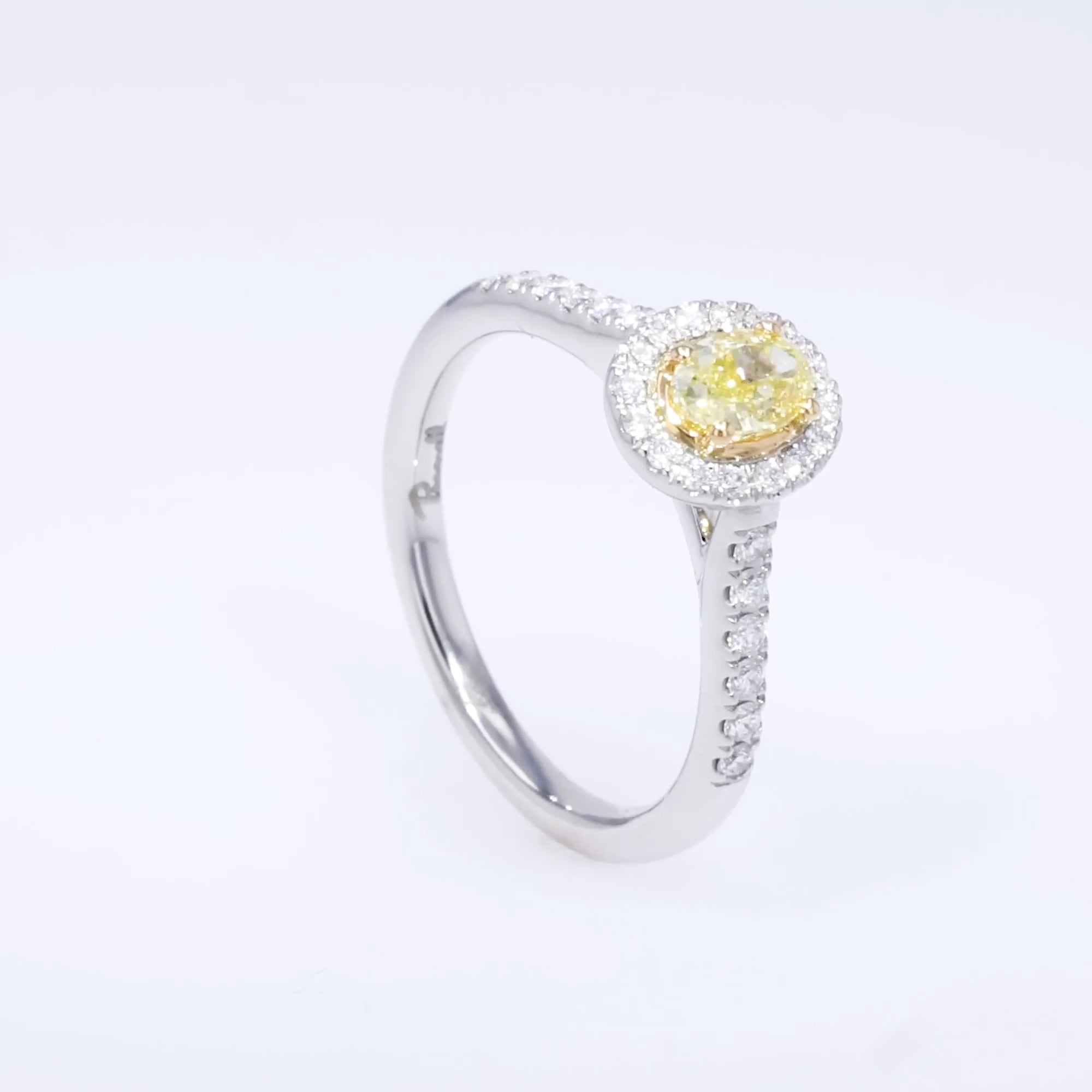 Fancy Yellow Diamond Cluster Ring with Diamond Surround and Shoulders 0.74ct in Platinum and 18ct Yellow Gold