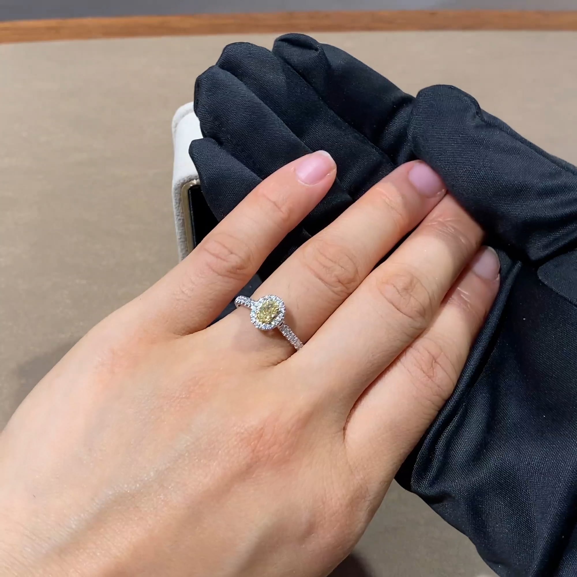 Fancy Yellow Diamond Cluster Ring with Diamond Surround and Shoulders 0.74ct in Platinum and 18ct Yellow Gold