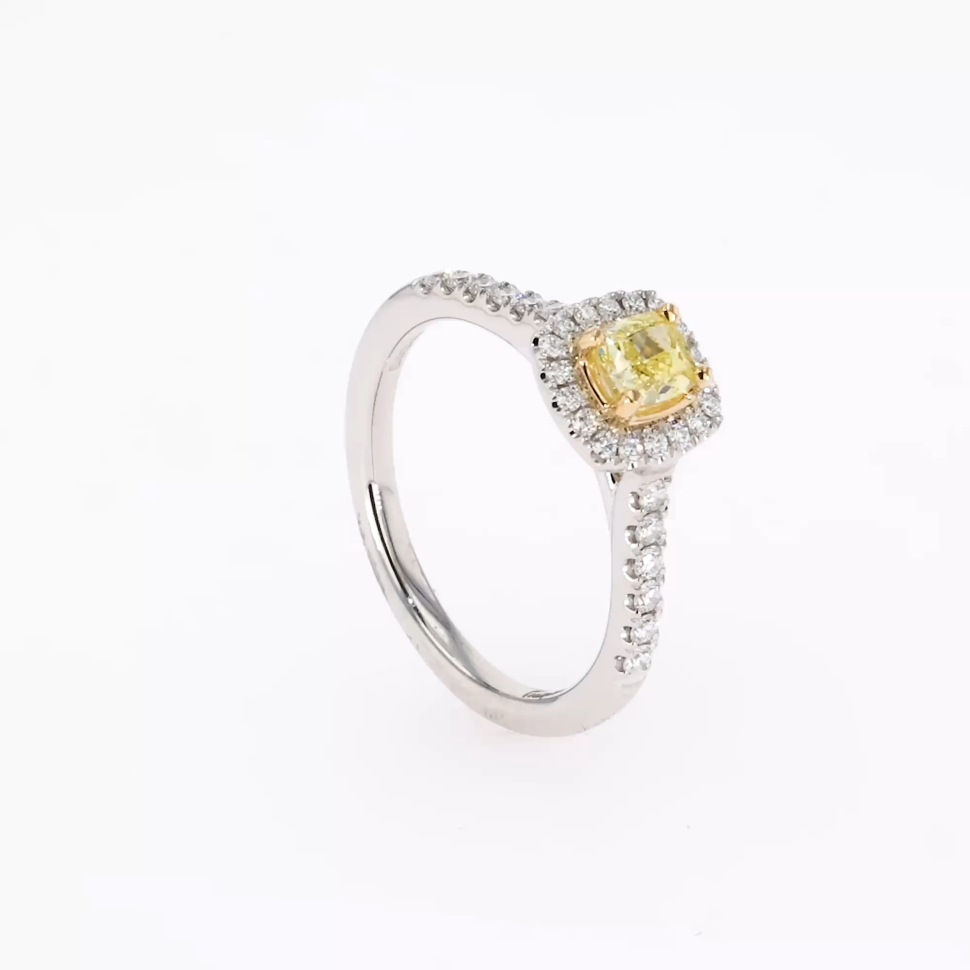 Celestial Radiant Cut 0.52ct Fancy Yellow Diamond Cluster Ring in Platinum and 18ct Yellow Gold