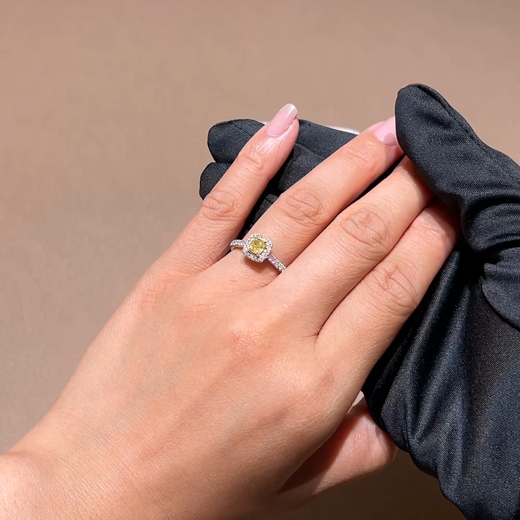 Celestial Radiant Cut 0.52ct Fancy Yellow Diamond Cluster Ring in Platinum and 18ct Yellow Gold
