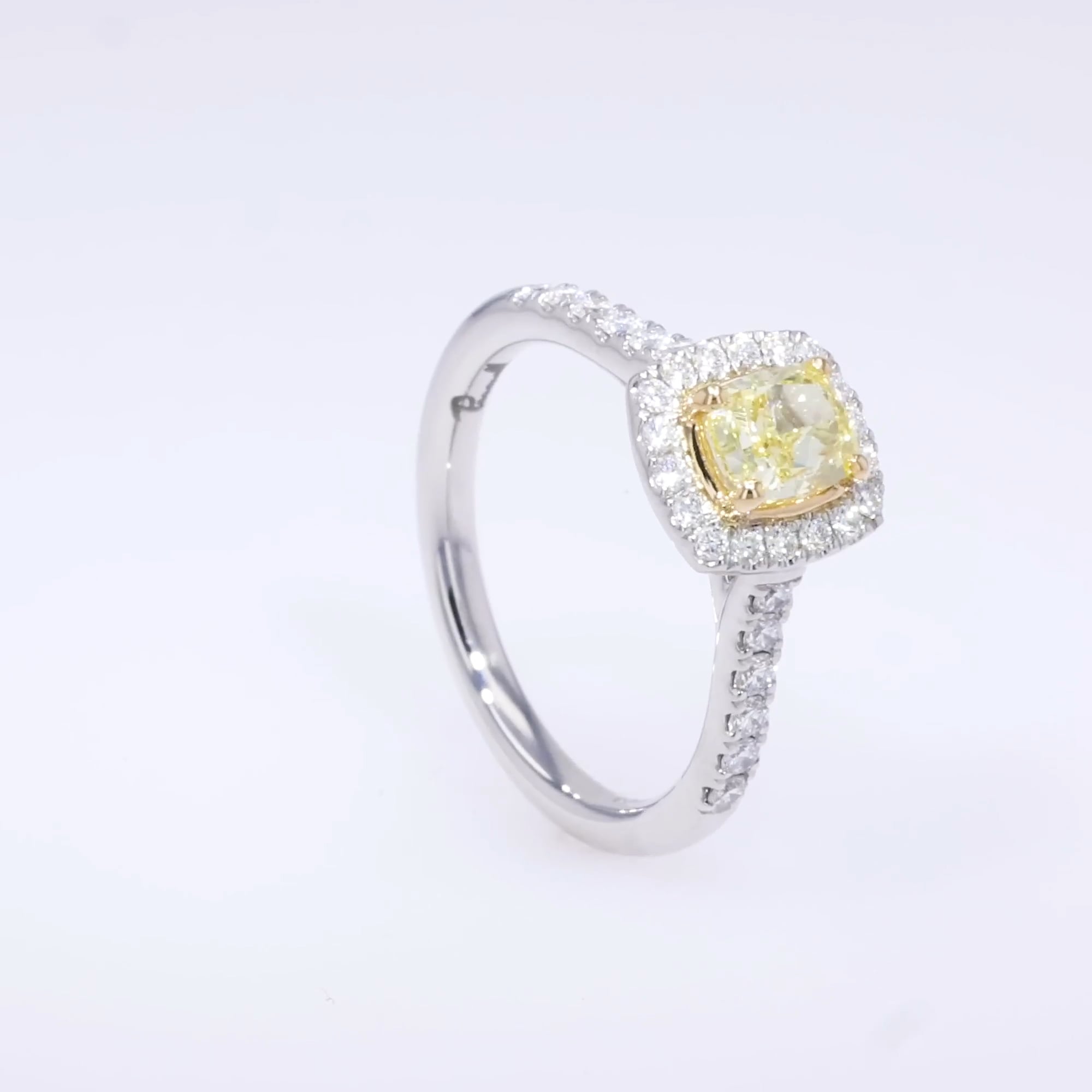 Celestial Cushion Cut 0.79ct Fancy Yellow Diamond Cluster Ring in Platinum and 18ct Yellow Gold