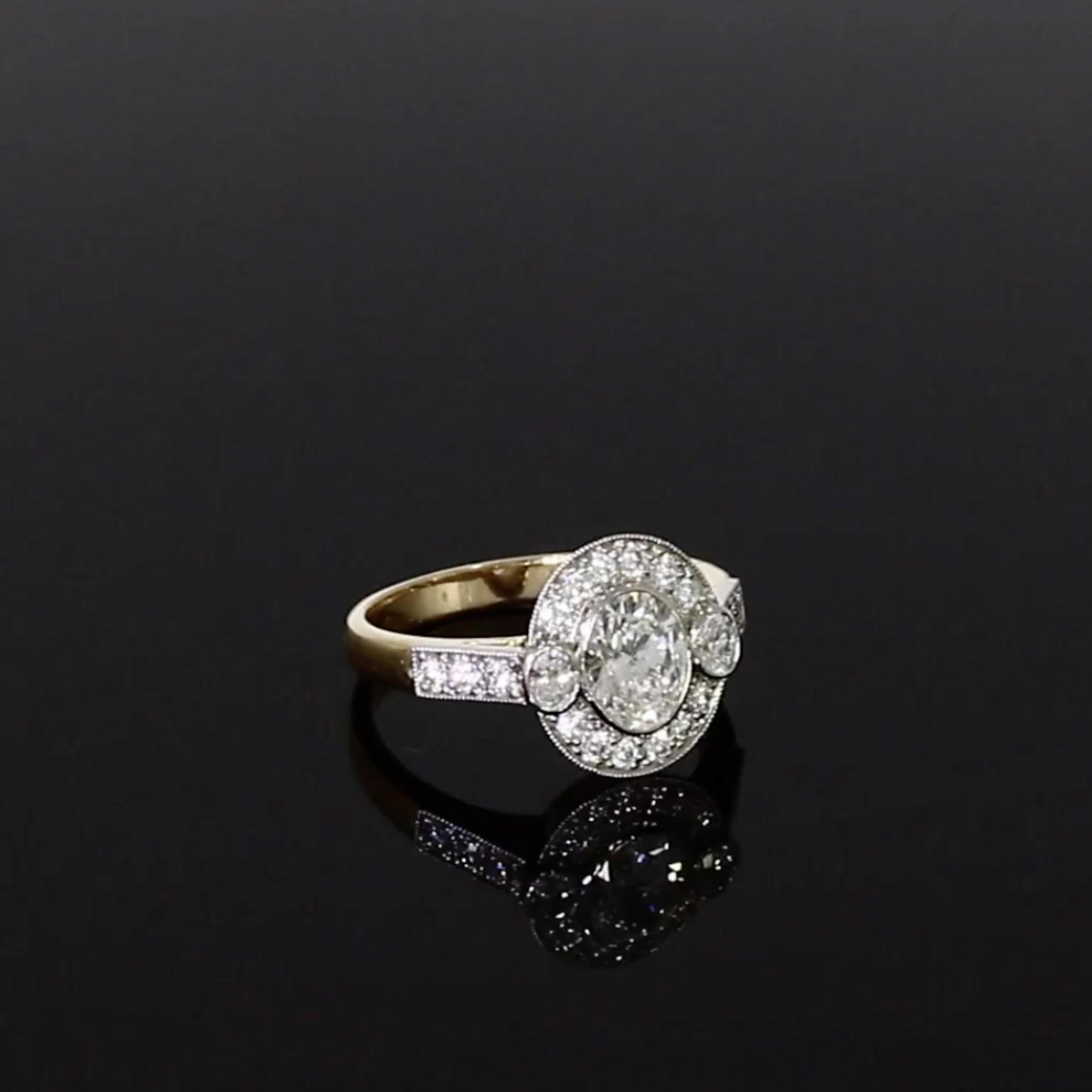 Oval Cut 0.96ct Diamond Cluster Ring in 18ct Rose Gold and Platinum