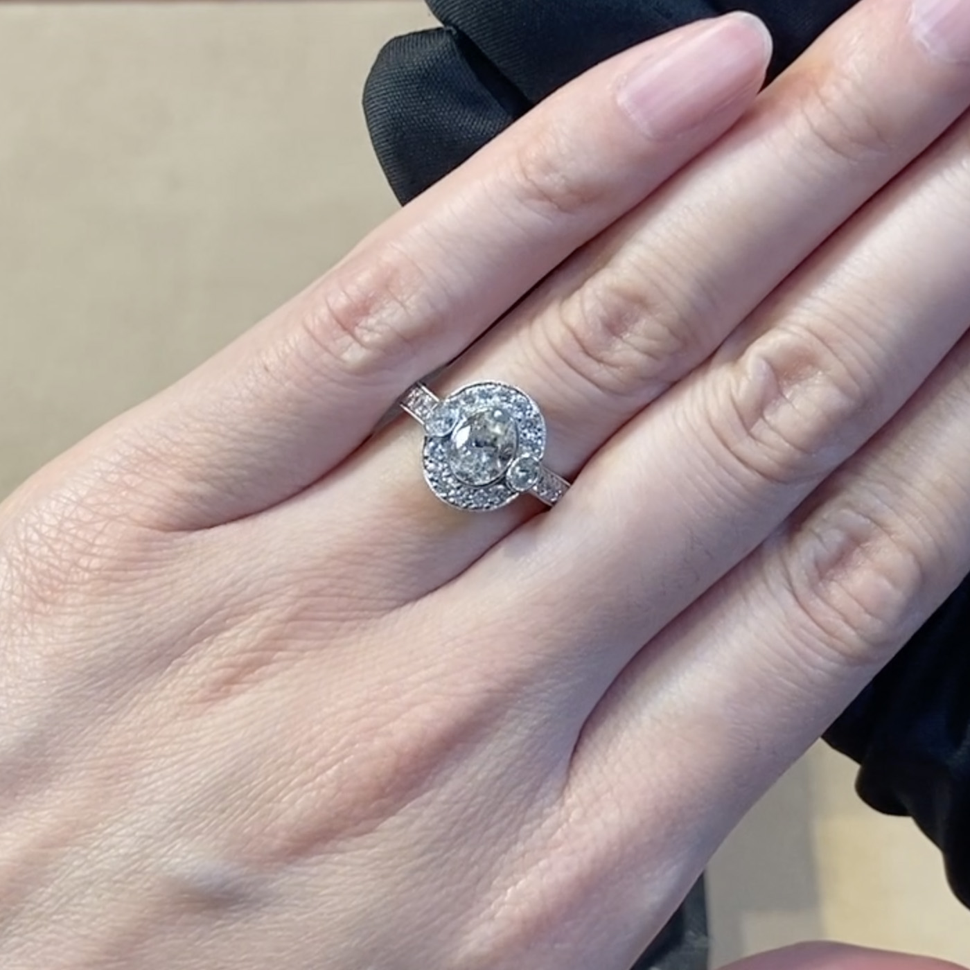 Oval Cut 0.96ct Diamond Cluster Ring in 18ct Rose Gold and Platinum