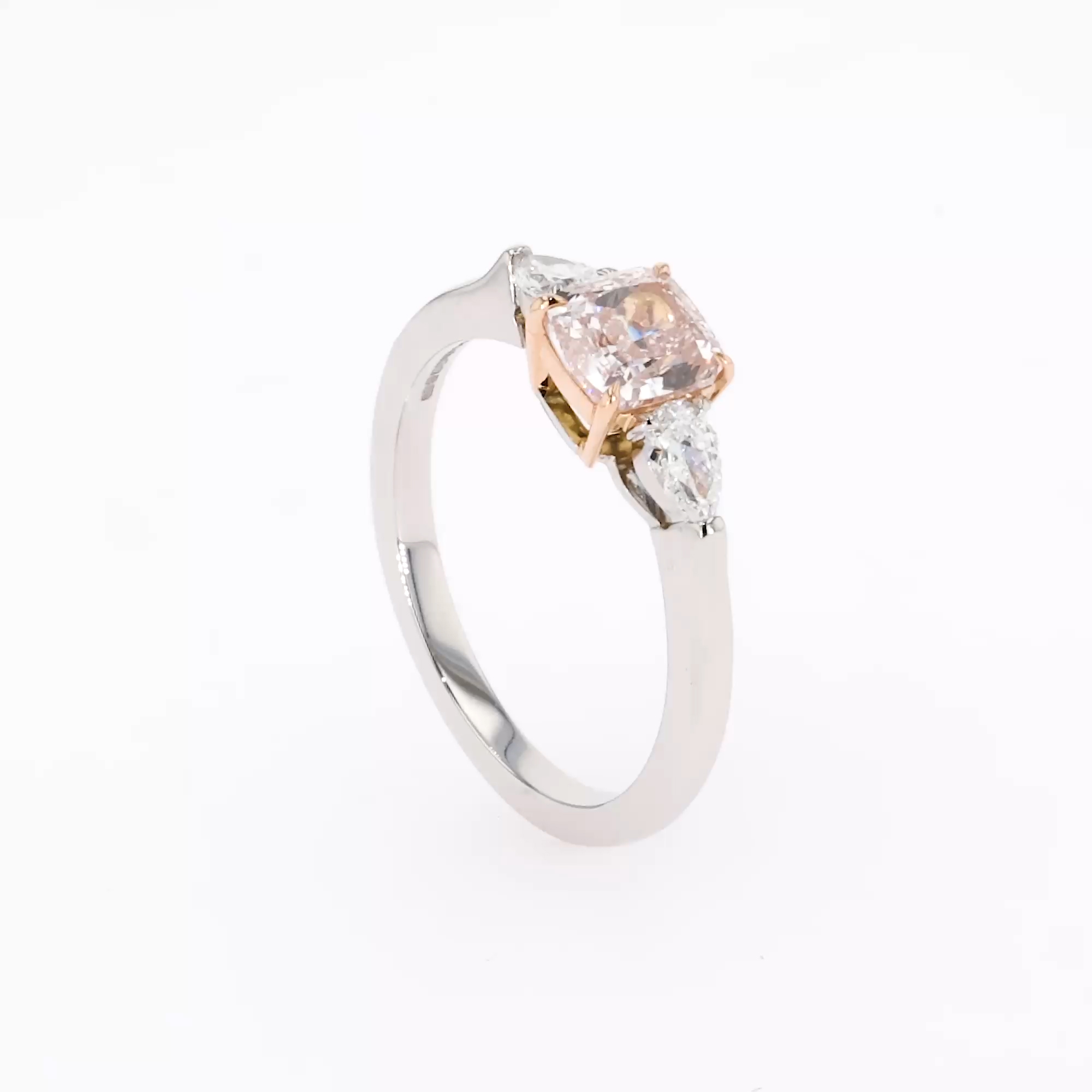Cushion Cut 1.06ct Fancy Light Pink Diamond Ring in Platinum and 18ct Rose Gold