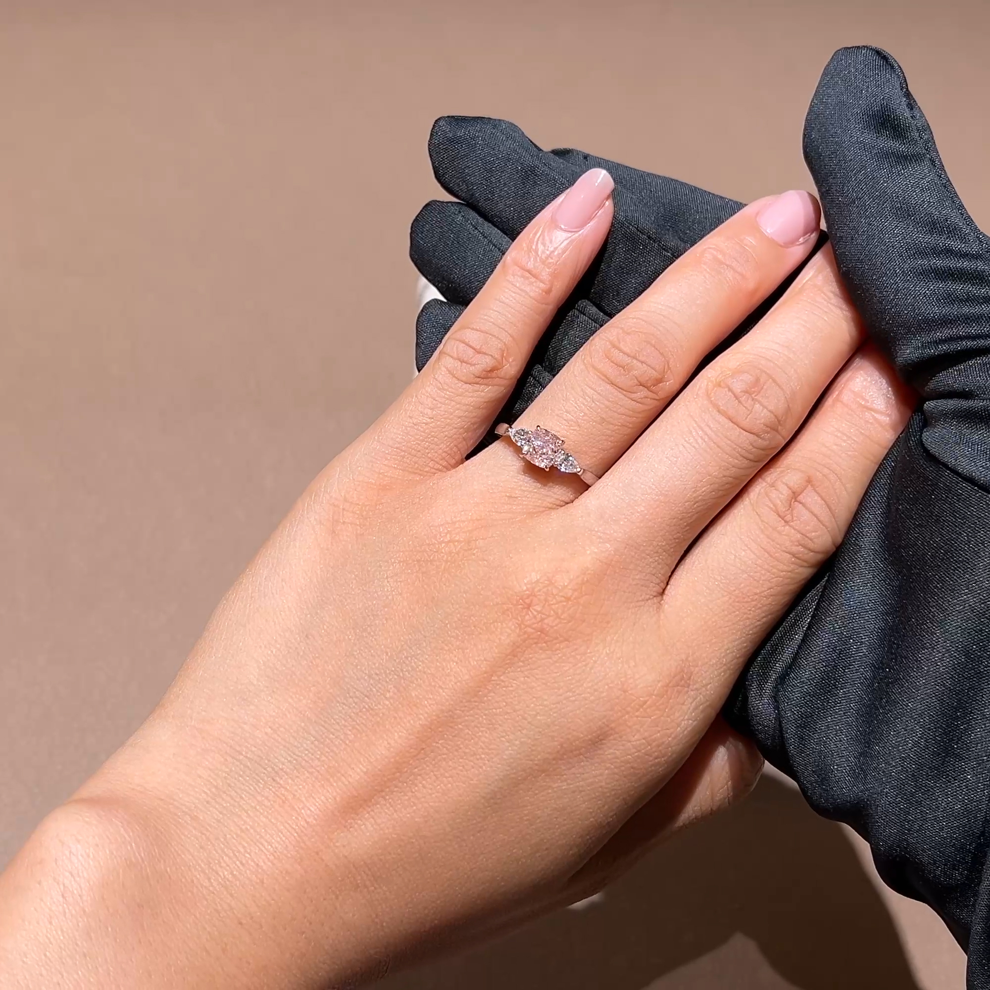 Cushion Cut 1.06ct Fancy Light Pink Diamond Ring in Platinum and 18ct Rose Gold