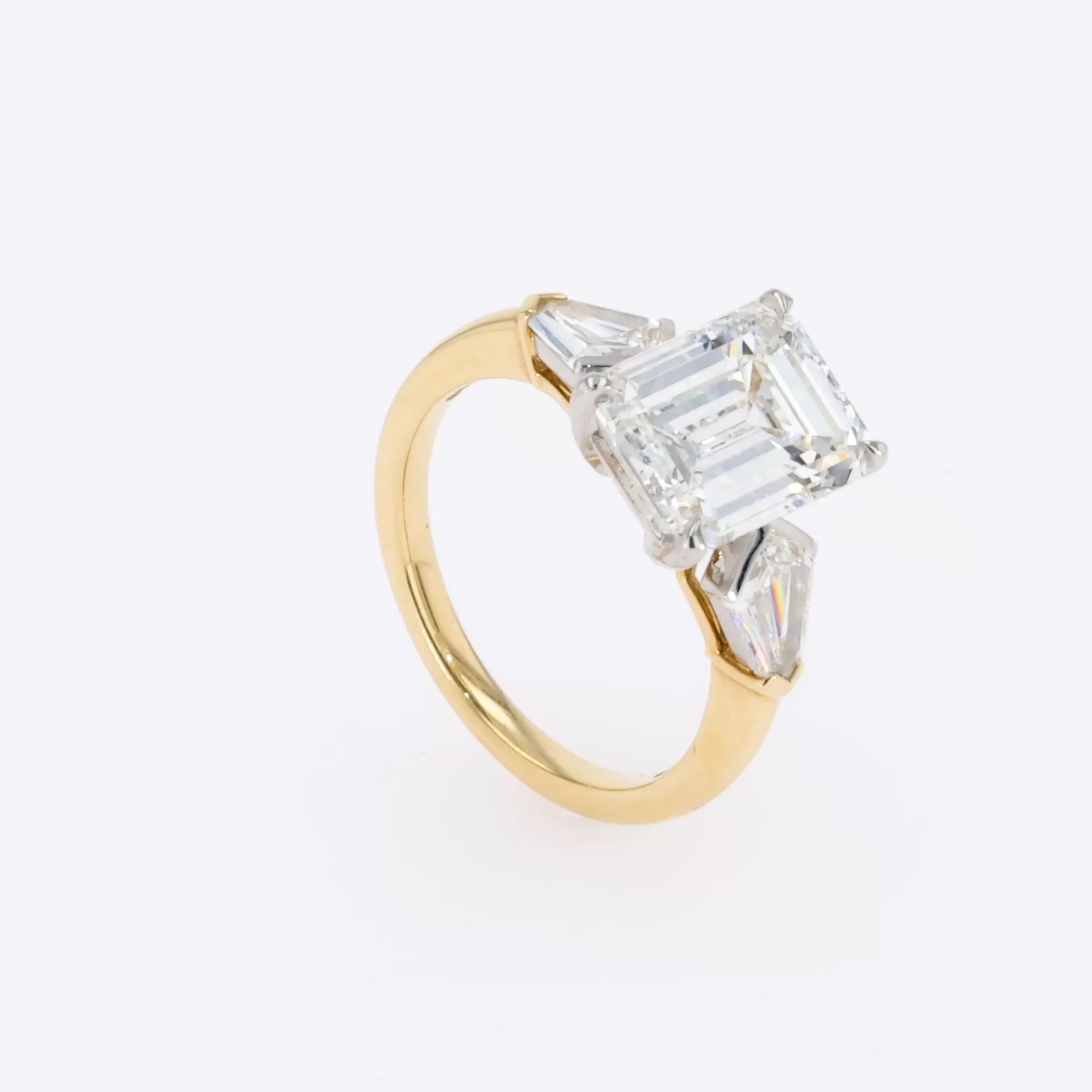 Kite Setting 4.04ct Emerald Cut Diamond Ring in 18ct Yellow Gold and Platinum