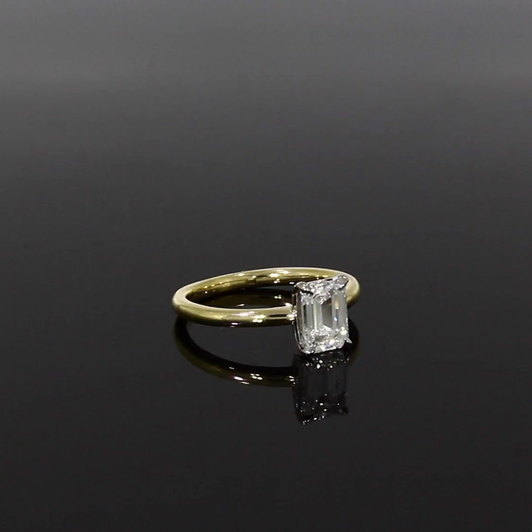 Emerald Cut 1.51ct Diamond Solitaire Ring in 18ct Yellow Gold and Platinum