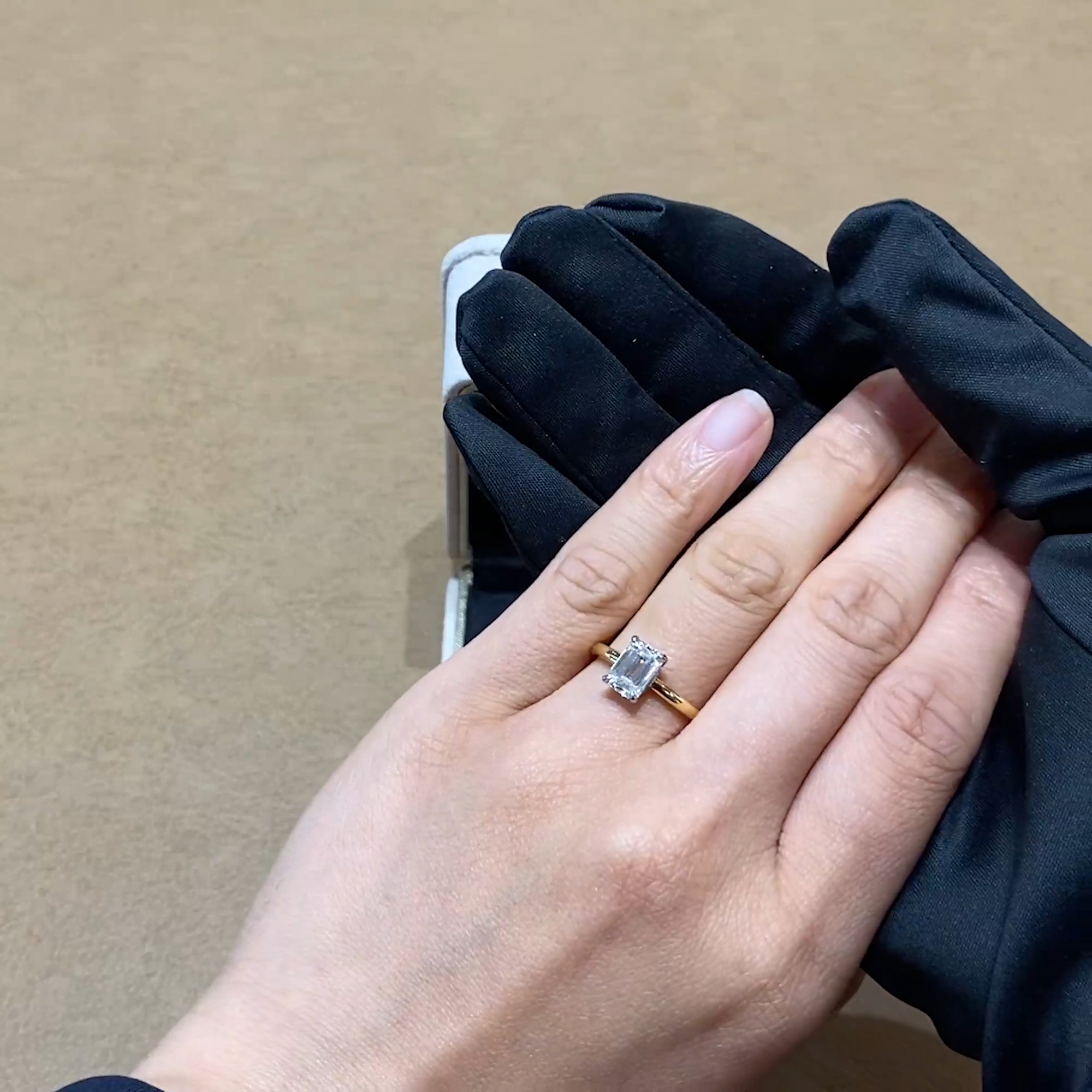 Emerald Cut 1.51ct Diamond Solitaire Ring in 18ct Yellow Gold and Platinum