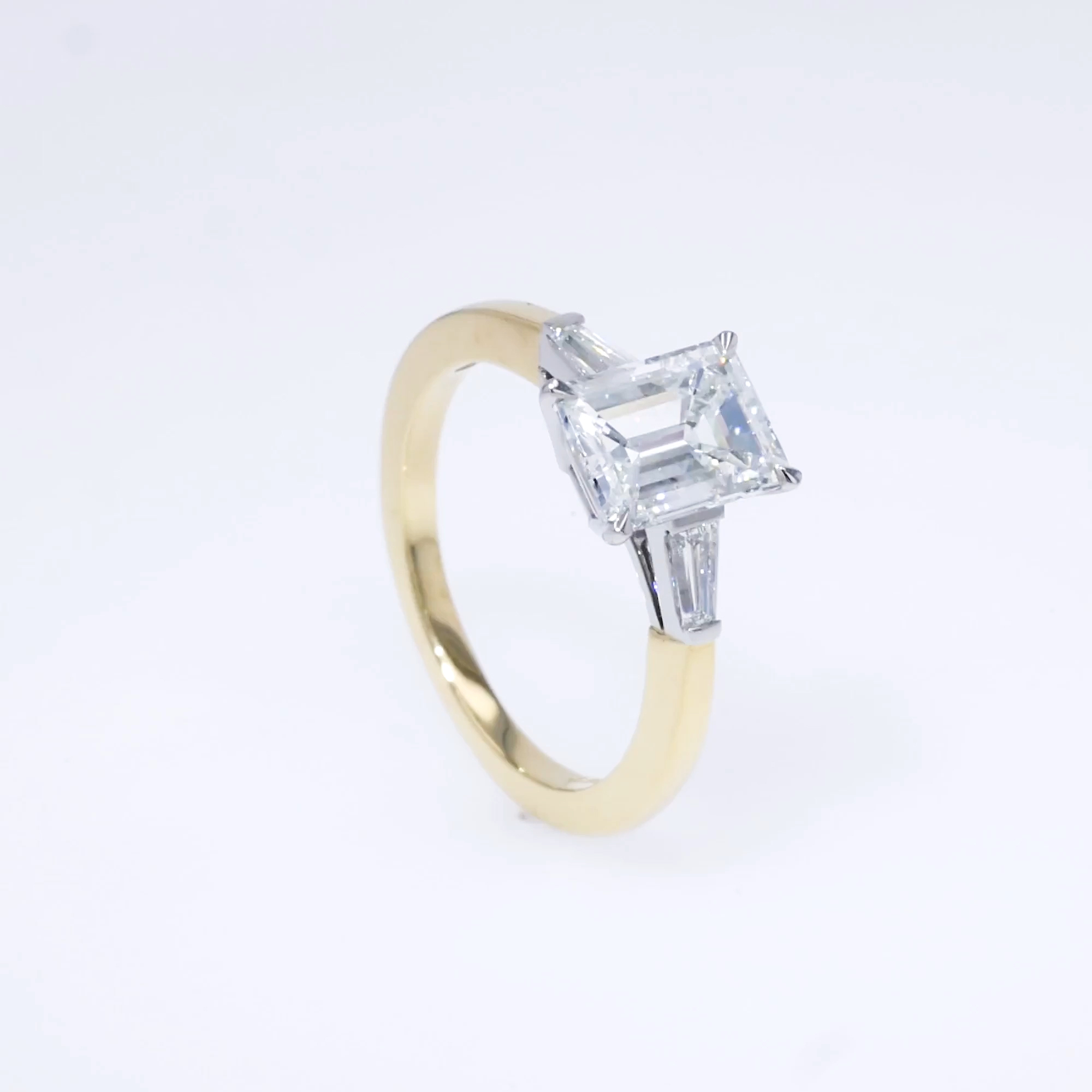 Regency 2.01ct Emerald Cut Diamond Ring in 18ct Yellow Gold and Platinum