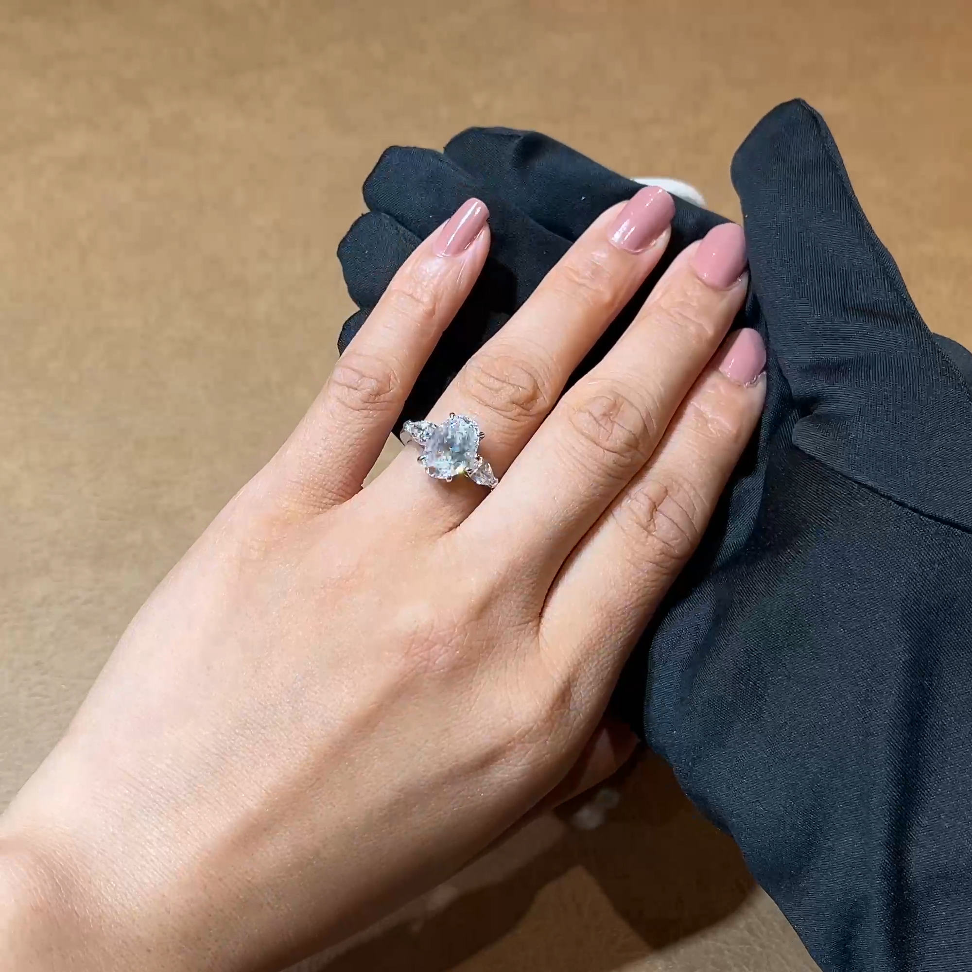 Classic 3.11ct Oval Cut Diamond Three Stone Ring in Platinum