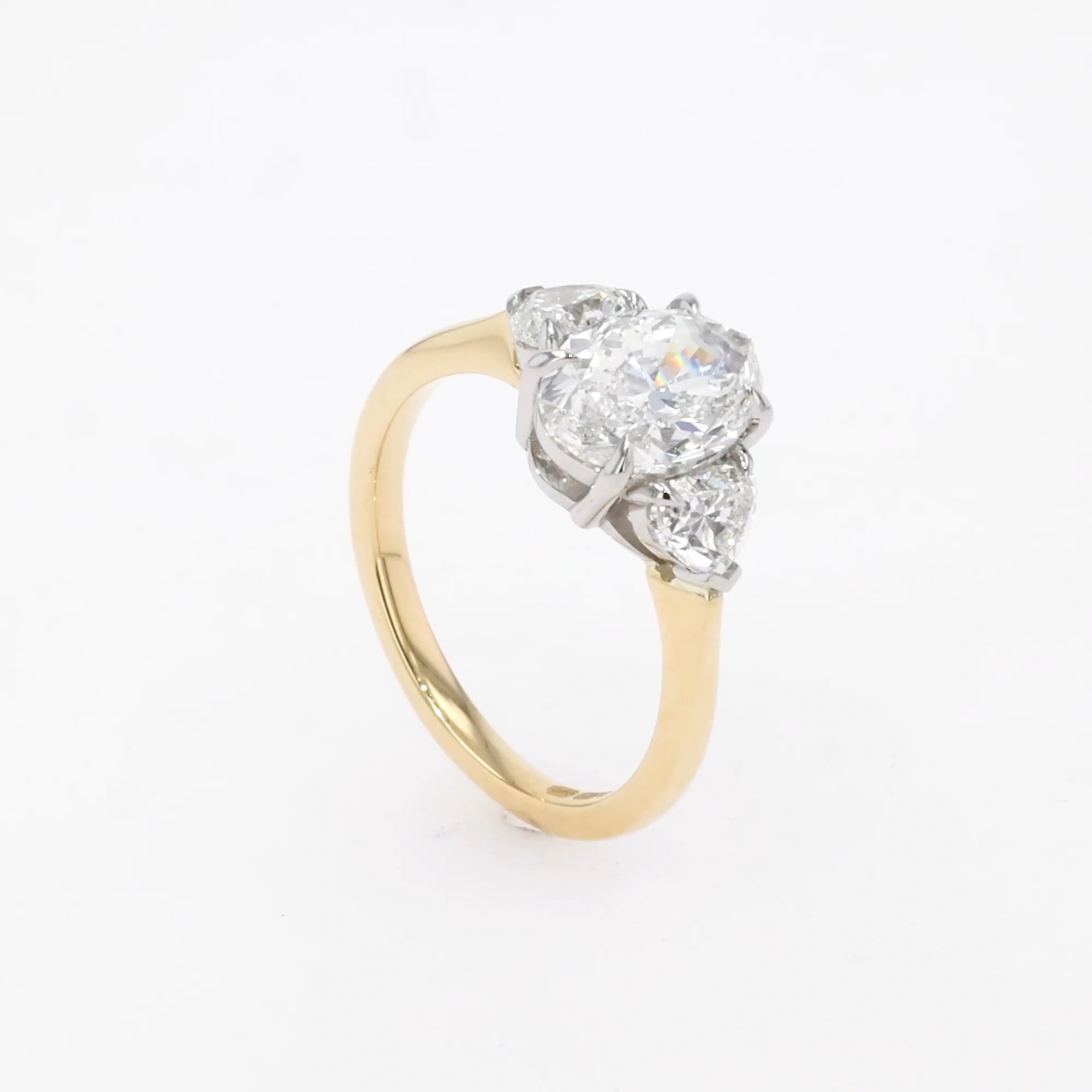 Venus Setting 2.01ct Botswana Diamond Three Stone Ring in 18ct Yellow Gold and Platinum