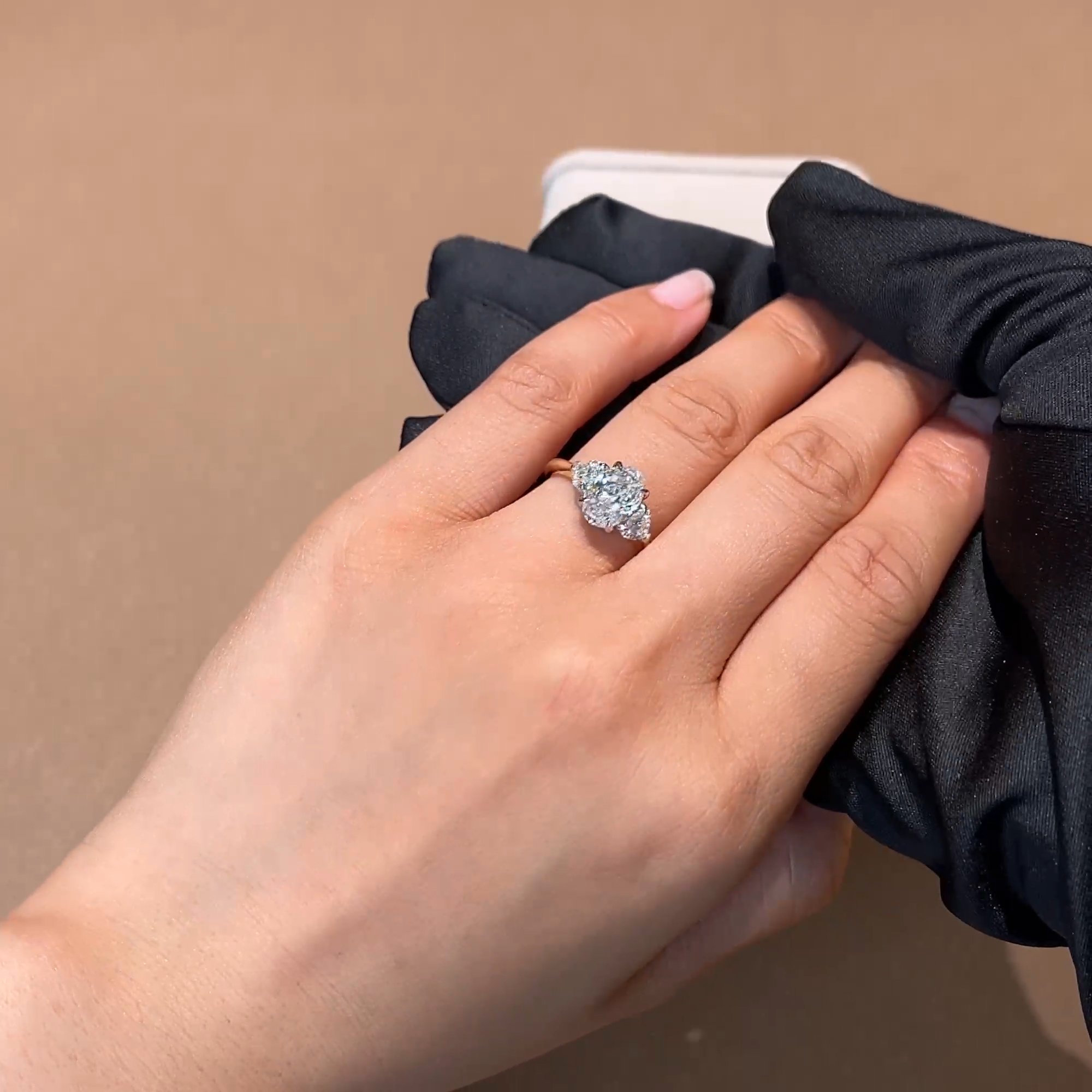 Venus Setting 2.01ct Botswana Diamond Three Stone Ring in 18ct Yellow Gold and Platinum