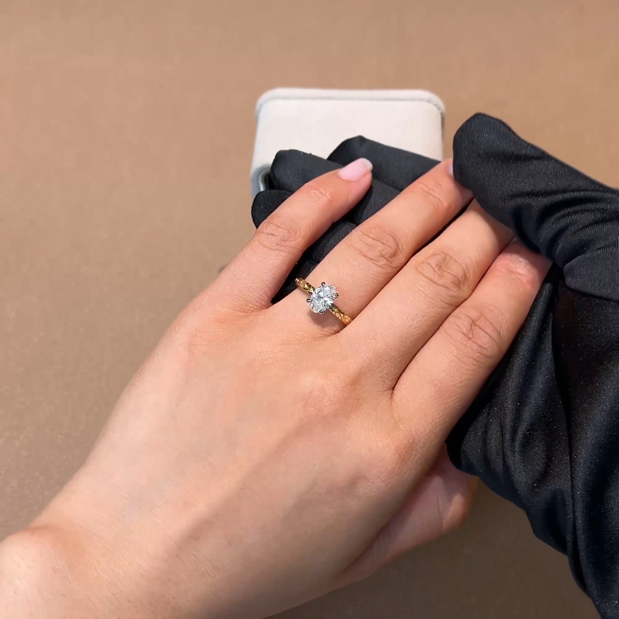 Apple Blossom 1.01ct Oval Cut Diamond Ring in 18ct Yellow Gold and Platinum