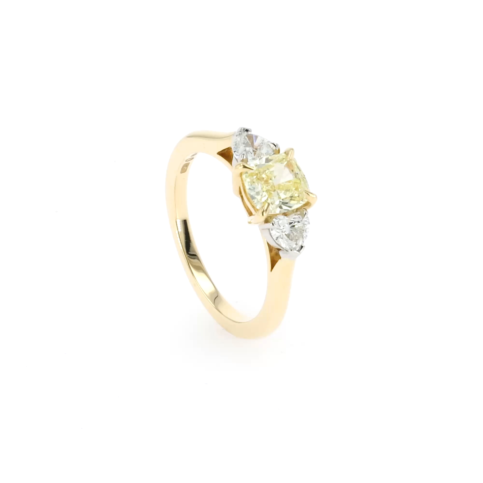 Venus Setting 1.21ct Fancy Yellow Diamond Three Stone Ring in 18ct Yellow Gold and Platinum