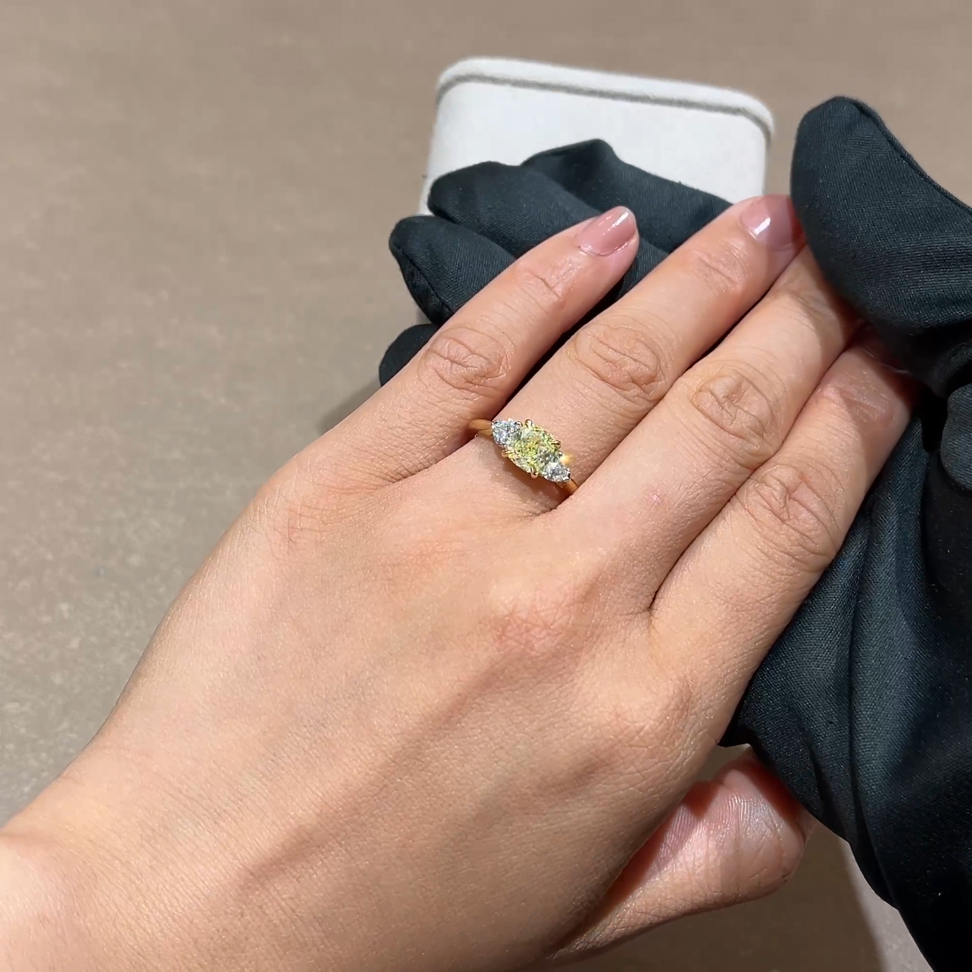 Venus Setting 1.21ct Fancy Yellow Diamond Three Stone Ring in 18ct Yellow Gold and Platinum