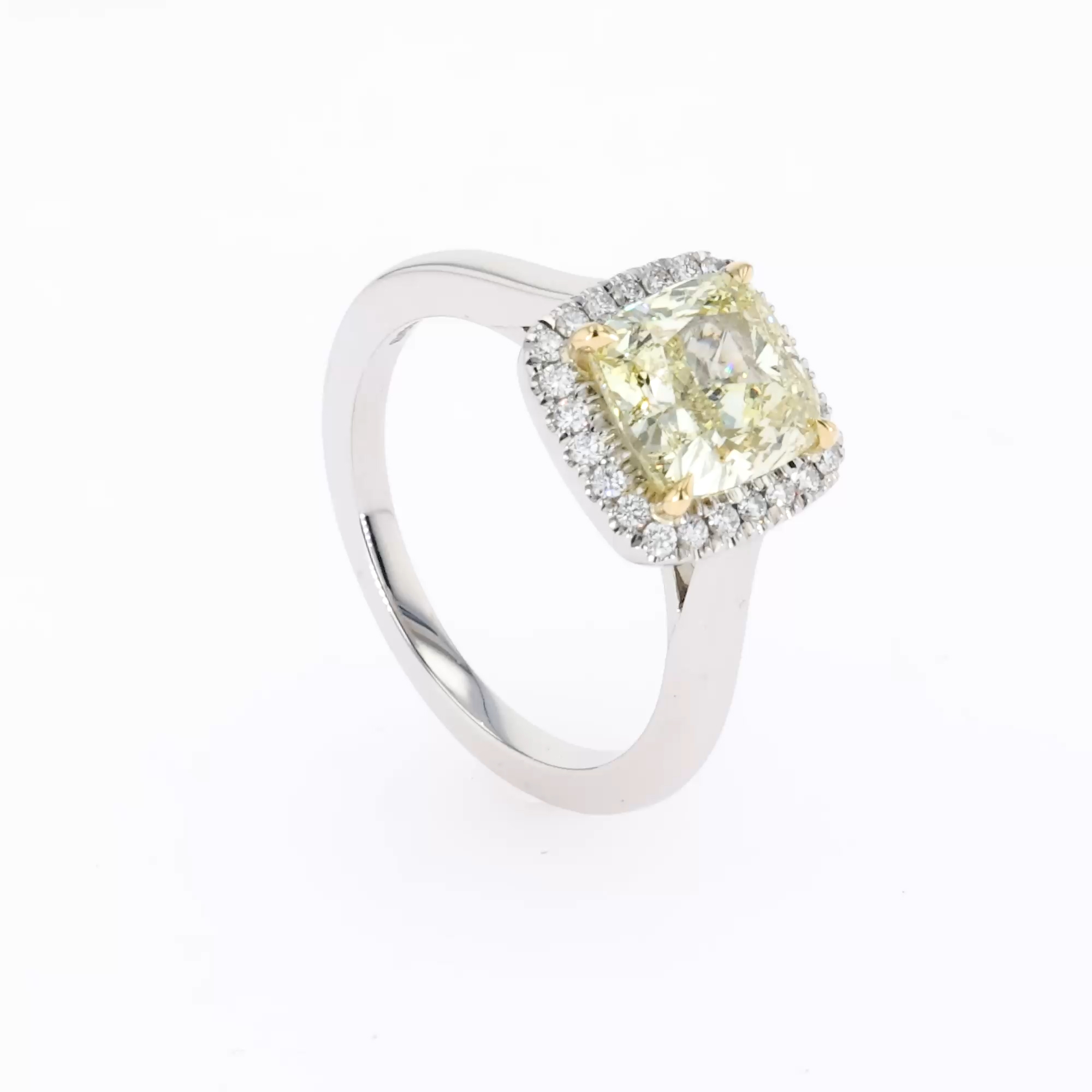 Cushion Cut 2.57ct Fancy Yellow Diamond Cluster Ring in Platinum