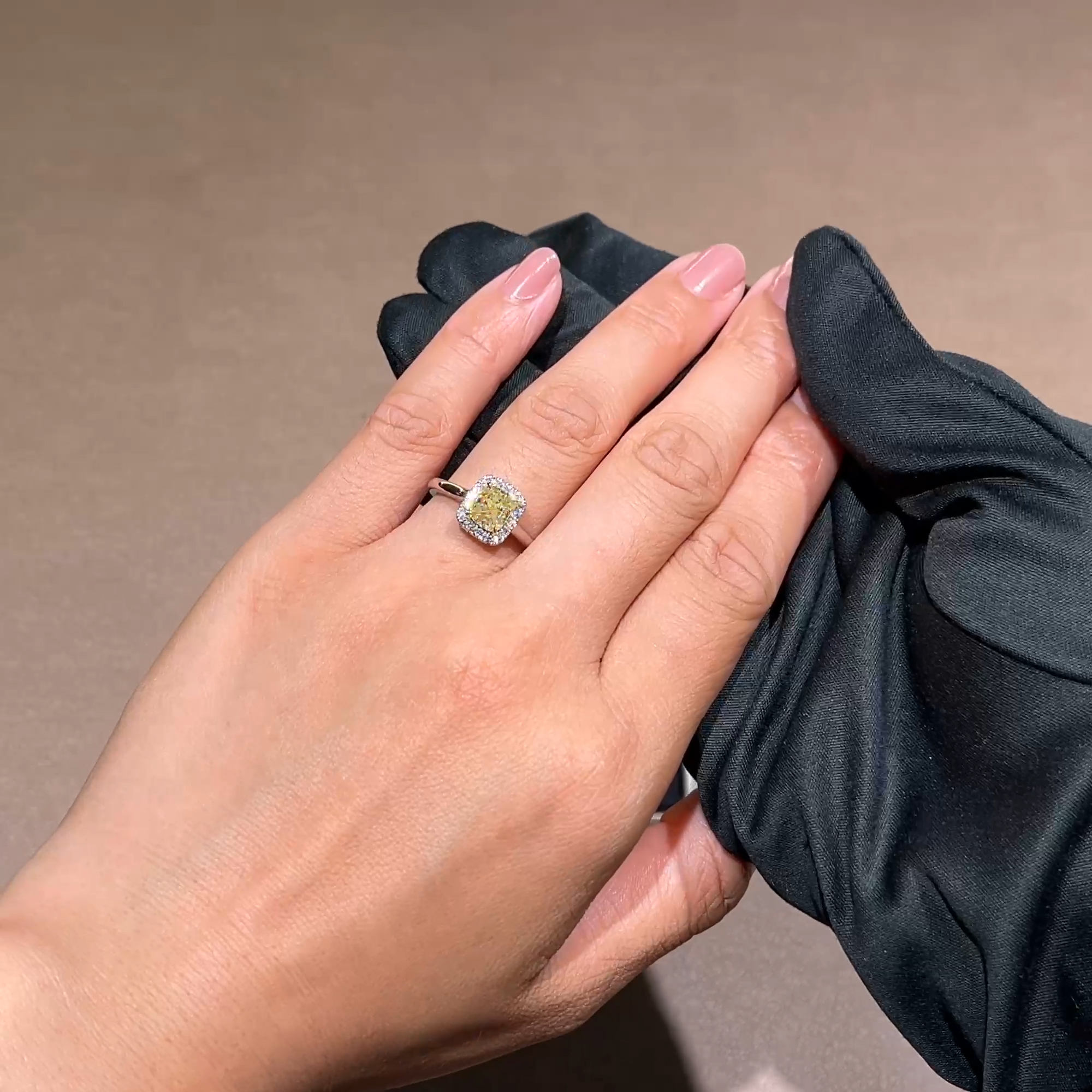 Cushion Cut 2.57ct Fancy Yellow Diamond Cluster Ring in Platinum