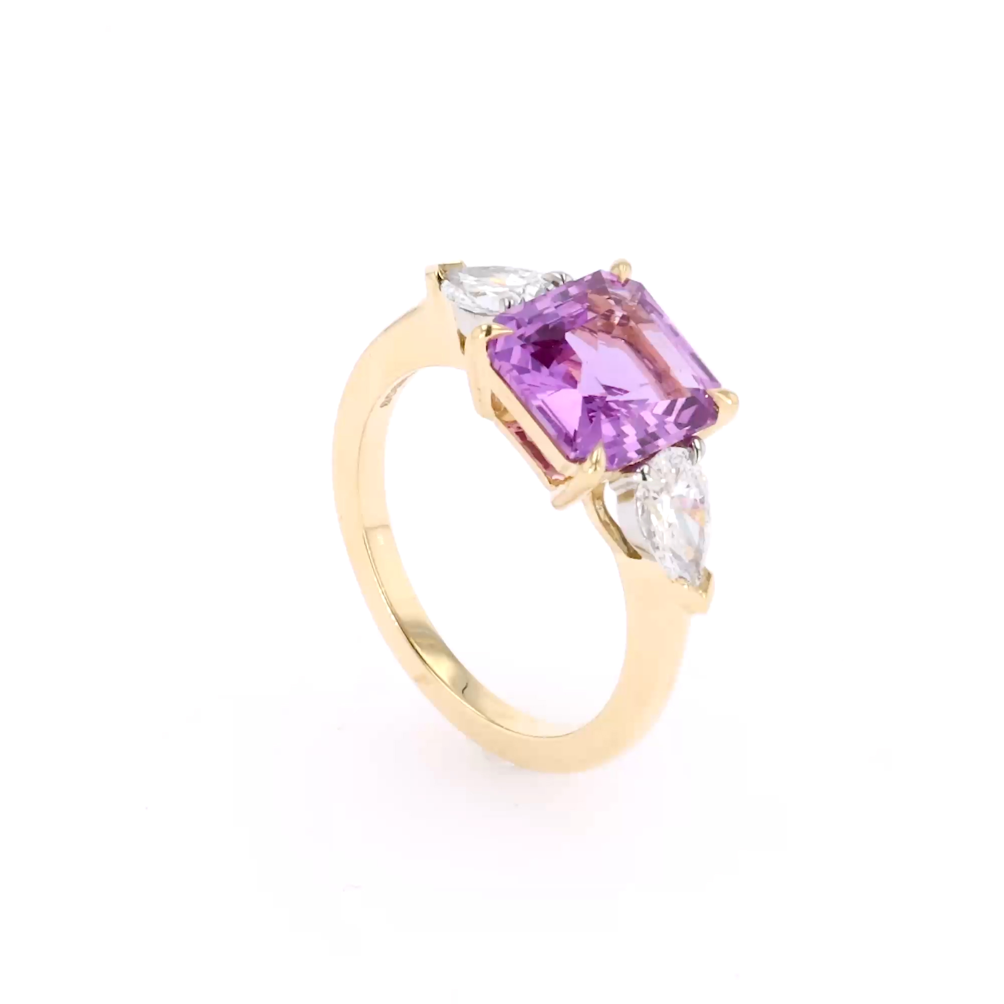 Octagonal Cut 3.54ct Madagascan Purplish-Pink Sapphire and Diamond Ring in 18ct Yellow Gold and Platinum