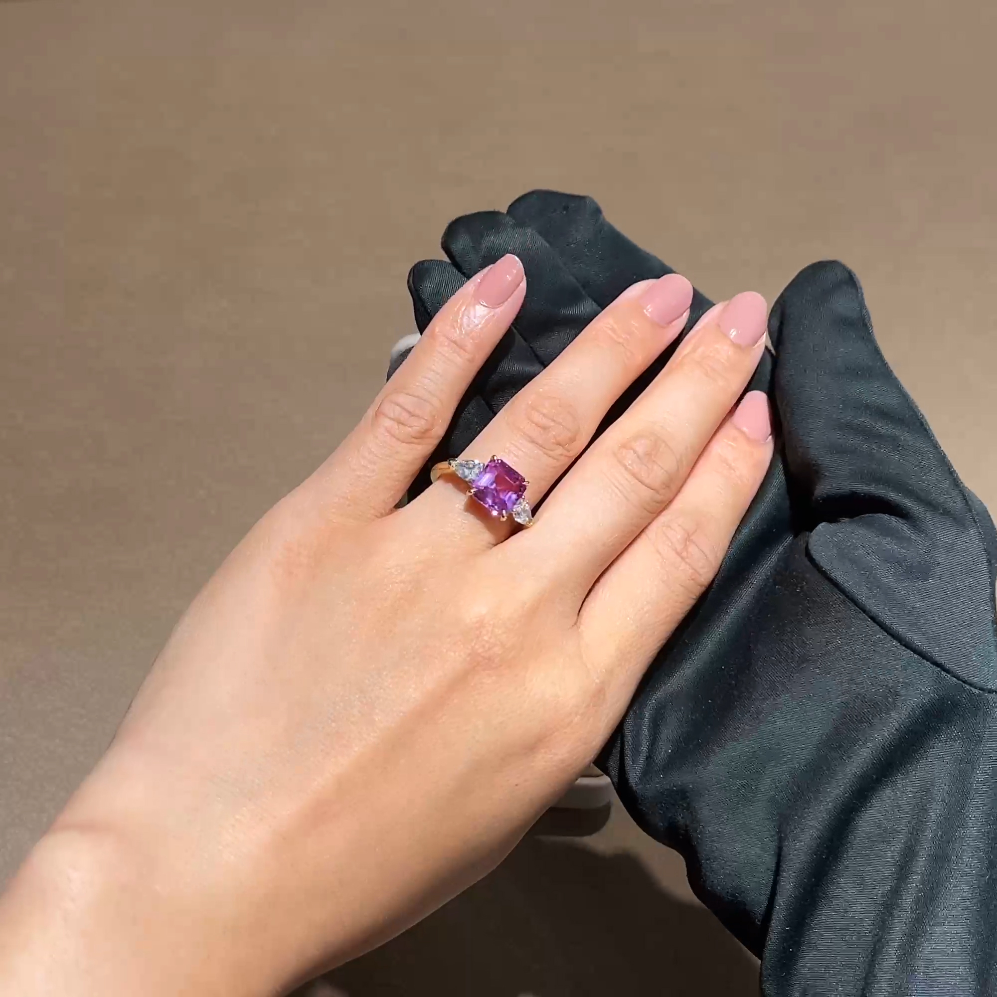 Octagonal Cut 3.54ct Madagascan Purplish-Pink Sapphire and Diamond Ring in 18ct Yellow Gold and Platinum
