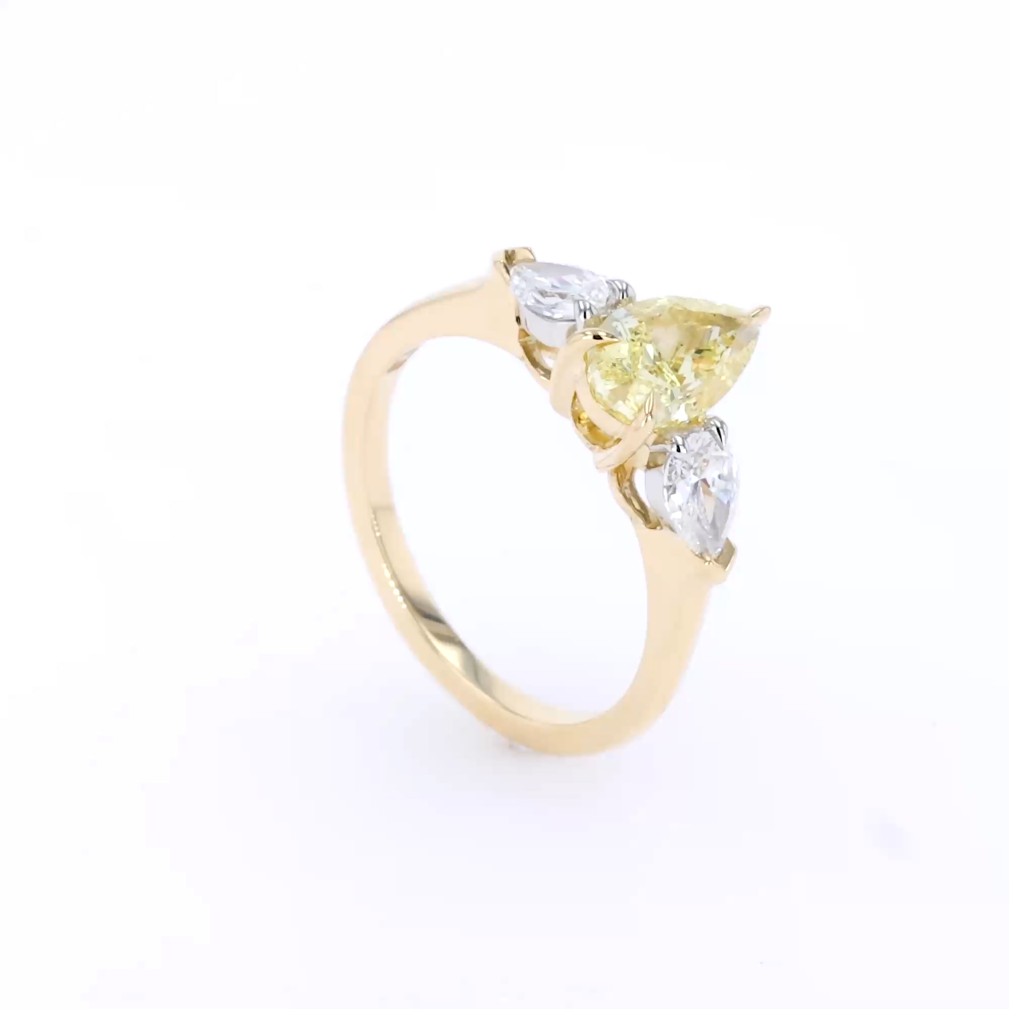 Pear Shaped 1.36ct Kimberley Fancy Intense Yellow Diamond Ring in 18ct Yellow Gold and Platinum