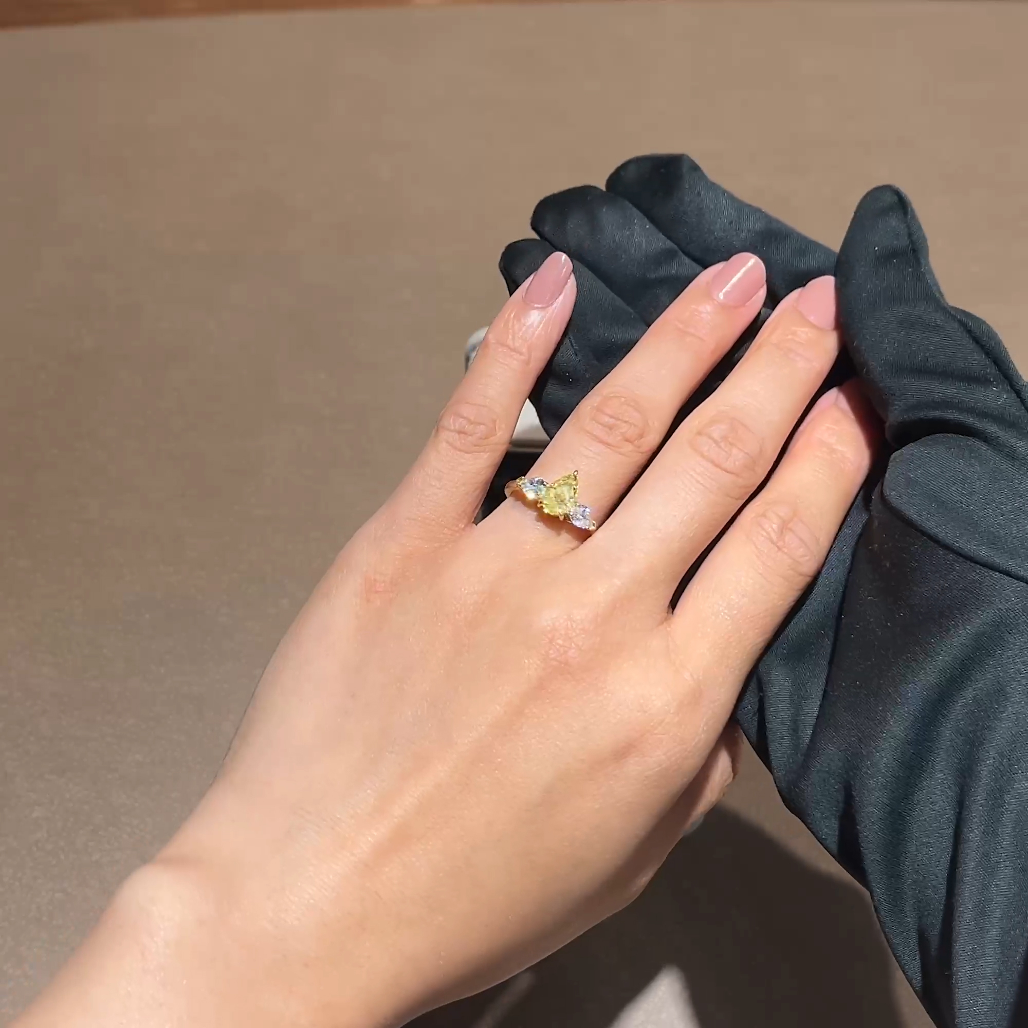 Pear Shaped 1.36ct Kimberley Fancy Intense Yellow Diamond Ring in 18ct Yellow Gold and Platinum