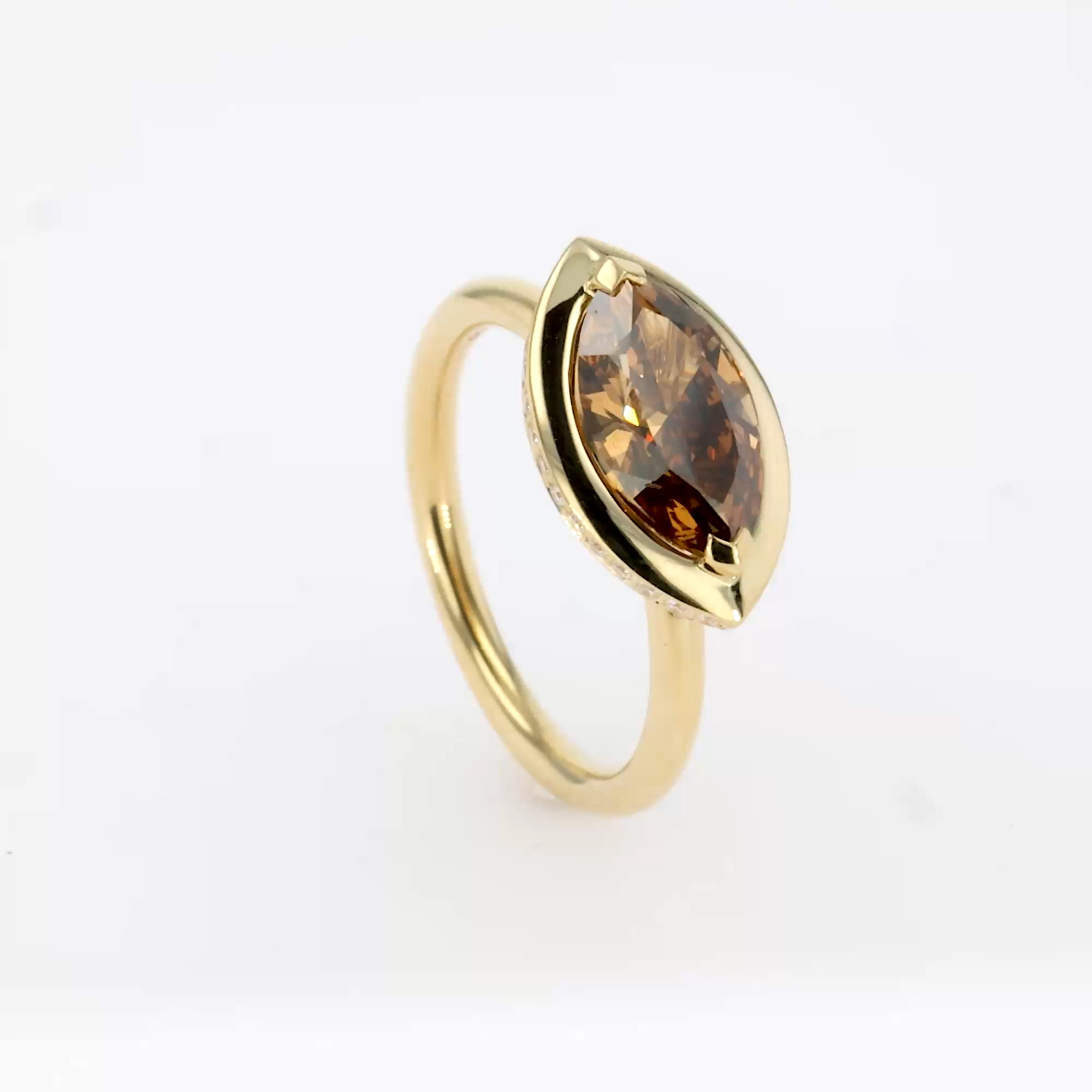 Skimming Stone 2.00ct Fancy Deep Brown Yellow Diamond Ring in 18ct Yellow Gold
