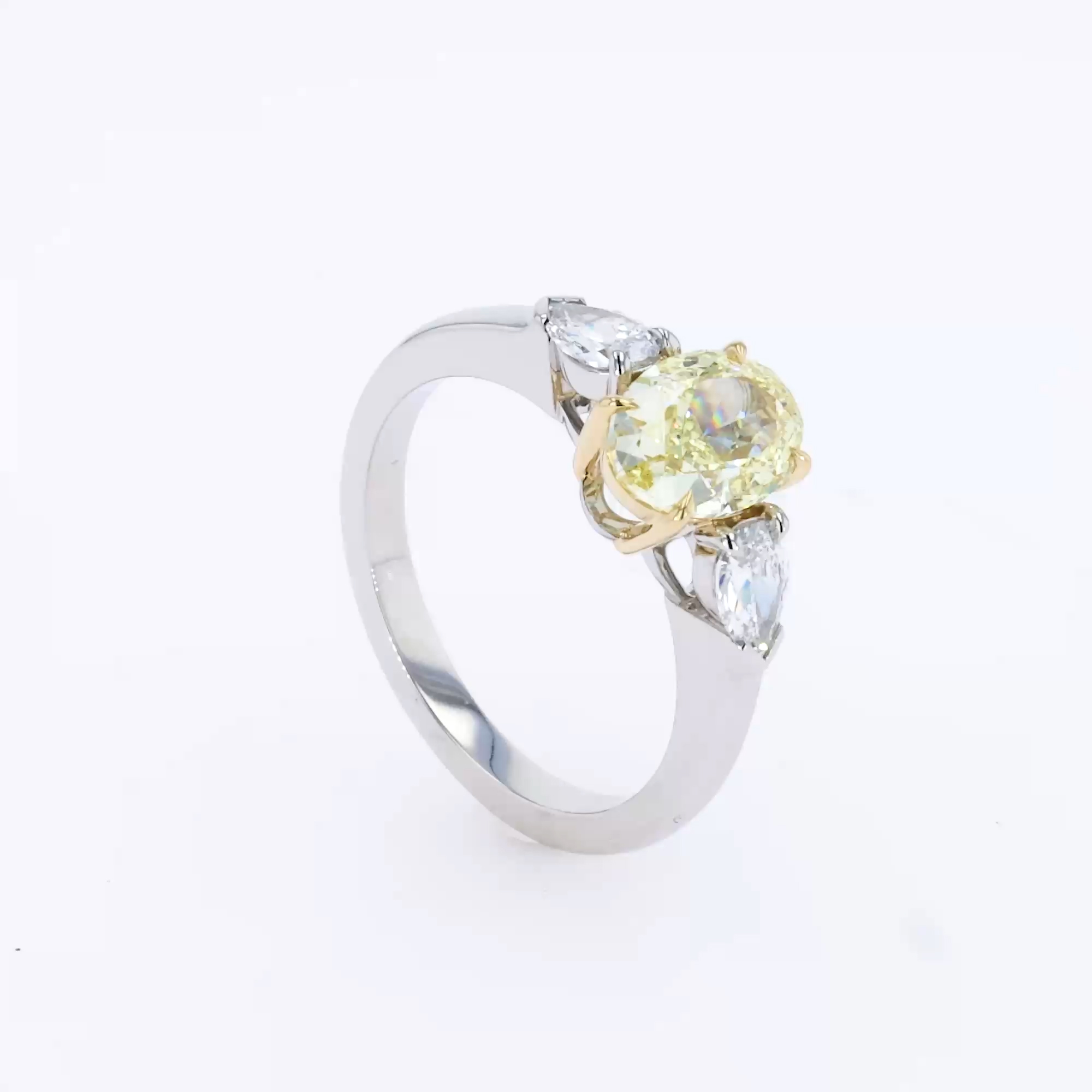 Oval Cut 1.51ct Fancy Yellow Diamond Ring in Platinum and 18ct Yellow Gold