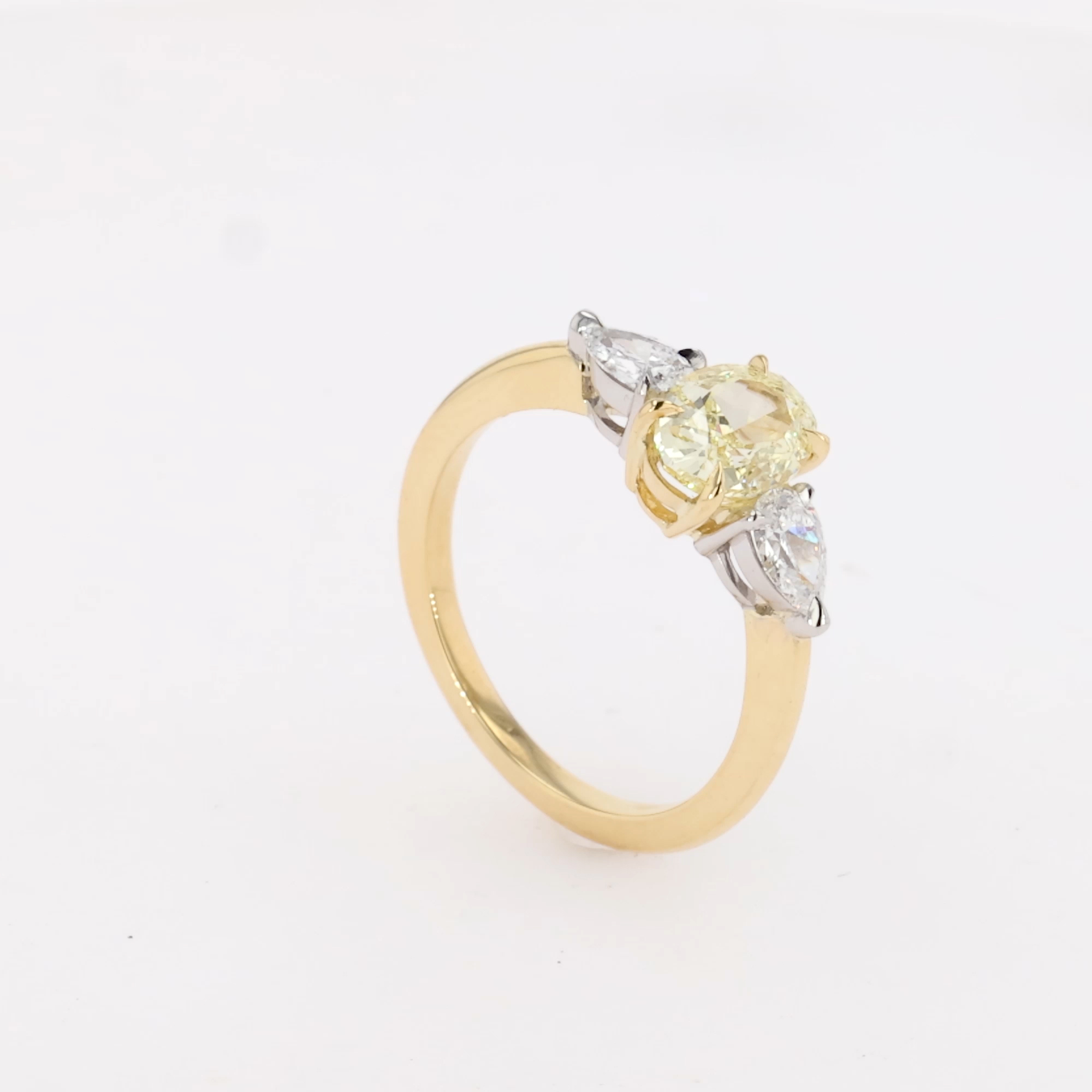 Oval Cut 1.42ct South African Fancy Yellow Diamond Ring in 18ct Yellow Gold and Platinum