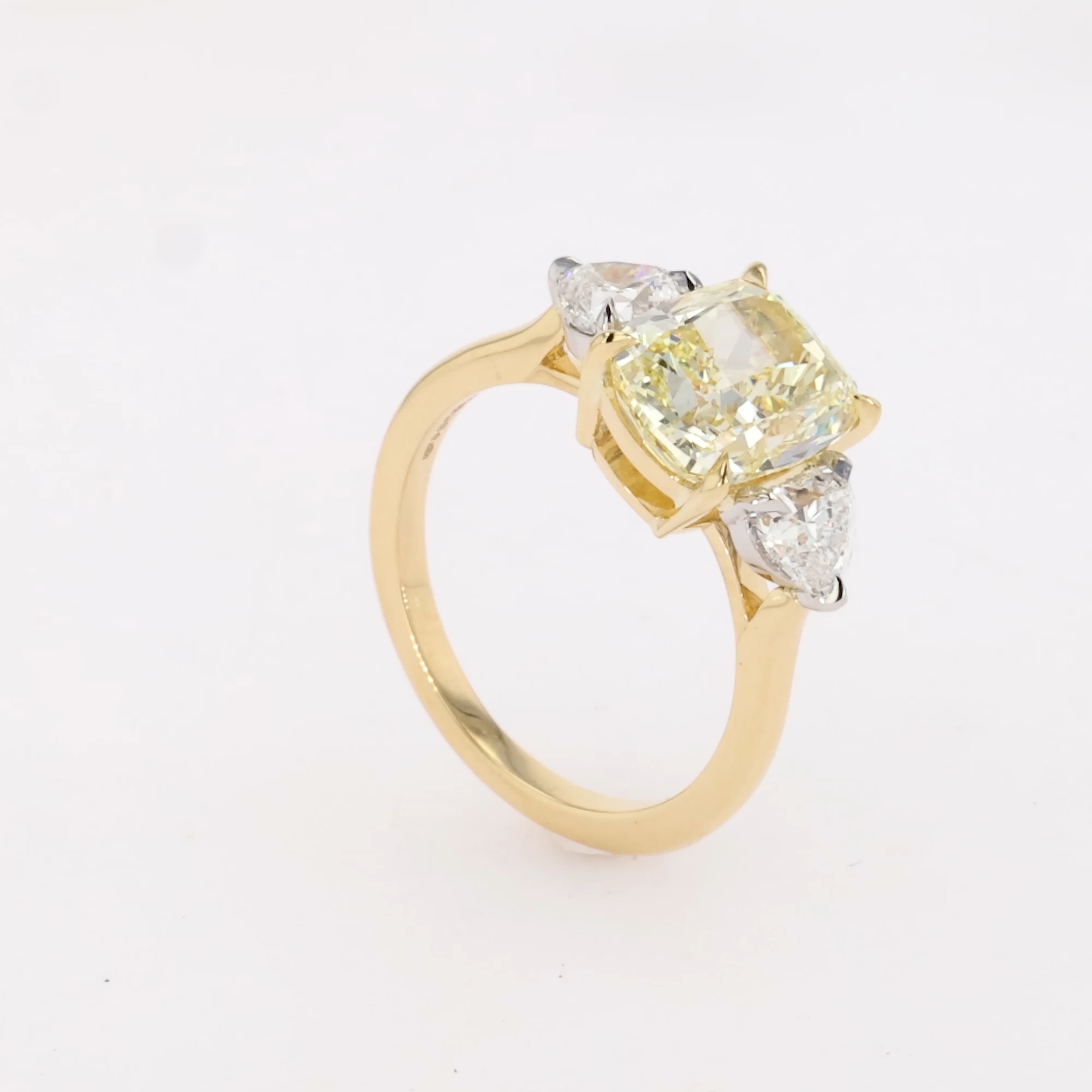 Venus Setting South African 3.75ct Fancy Yellow Diamond Ring in 18ct Yellow Gold and Platinum