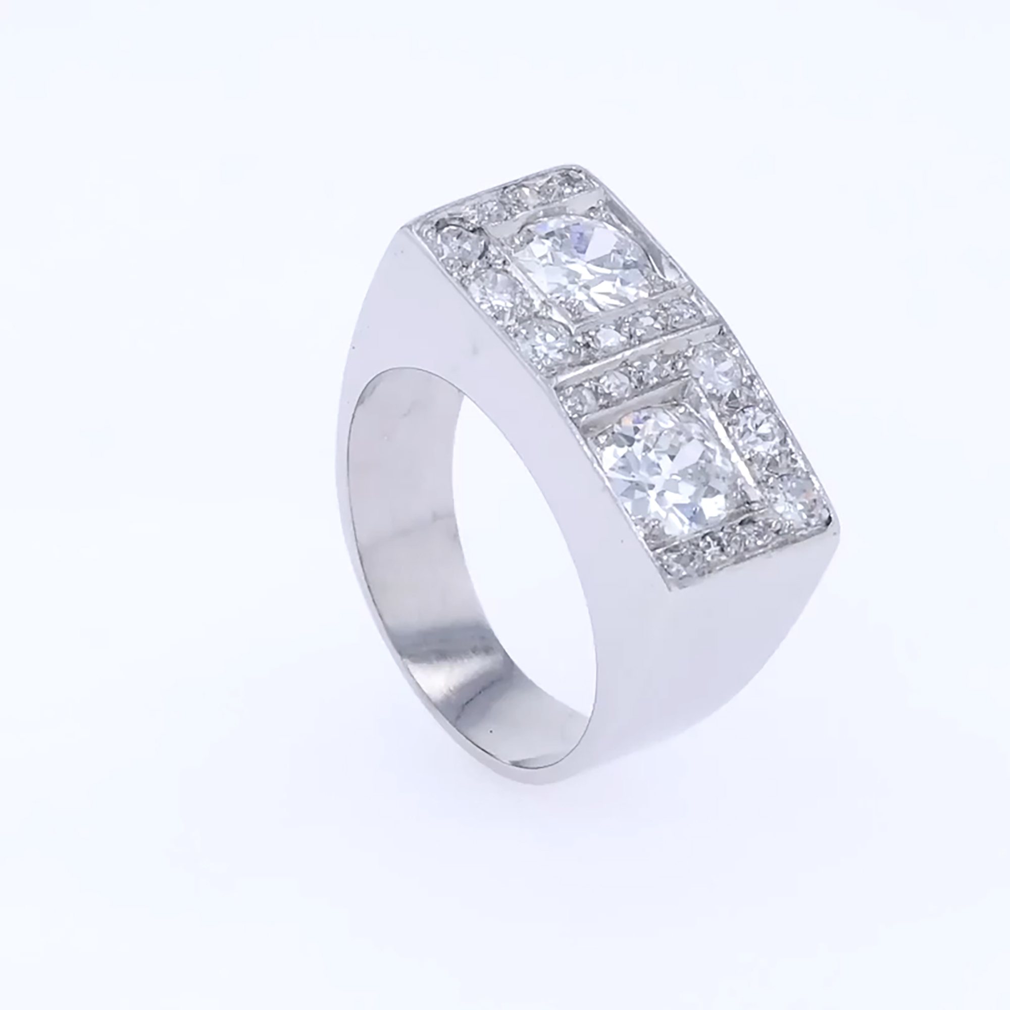 French Art Deco Rectangular Plaque Cocktail Ring 0.75ct in 18ct White Gold