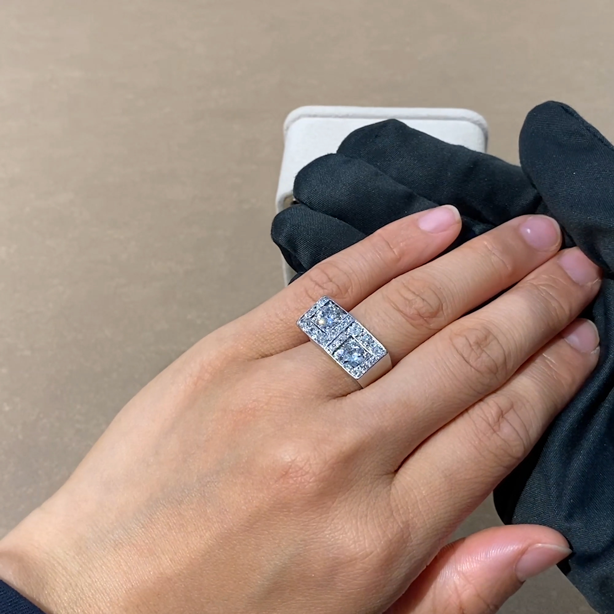 French Art Deco Rectangular Plaque Cocktail Ring 0.75ct in 18ct White Gold