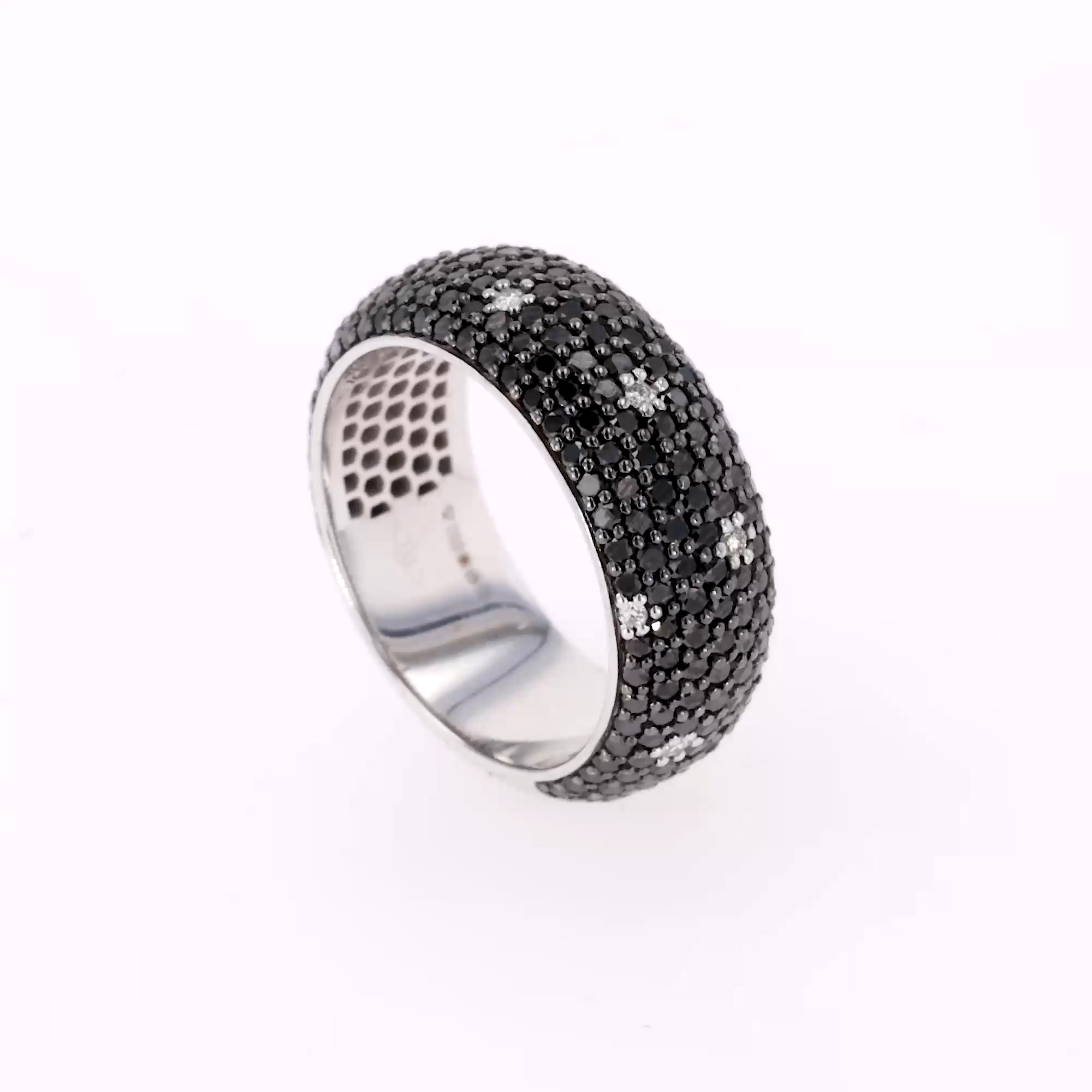 Wide White and Black Diamond Midnight Dress Ring in 18ct White Gold