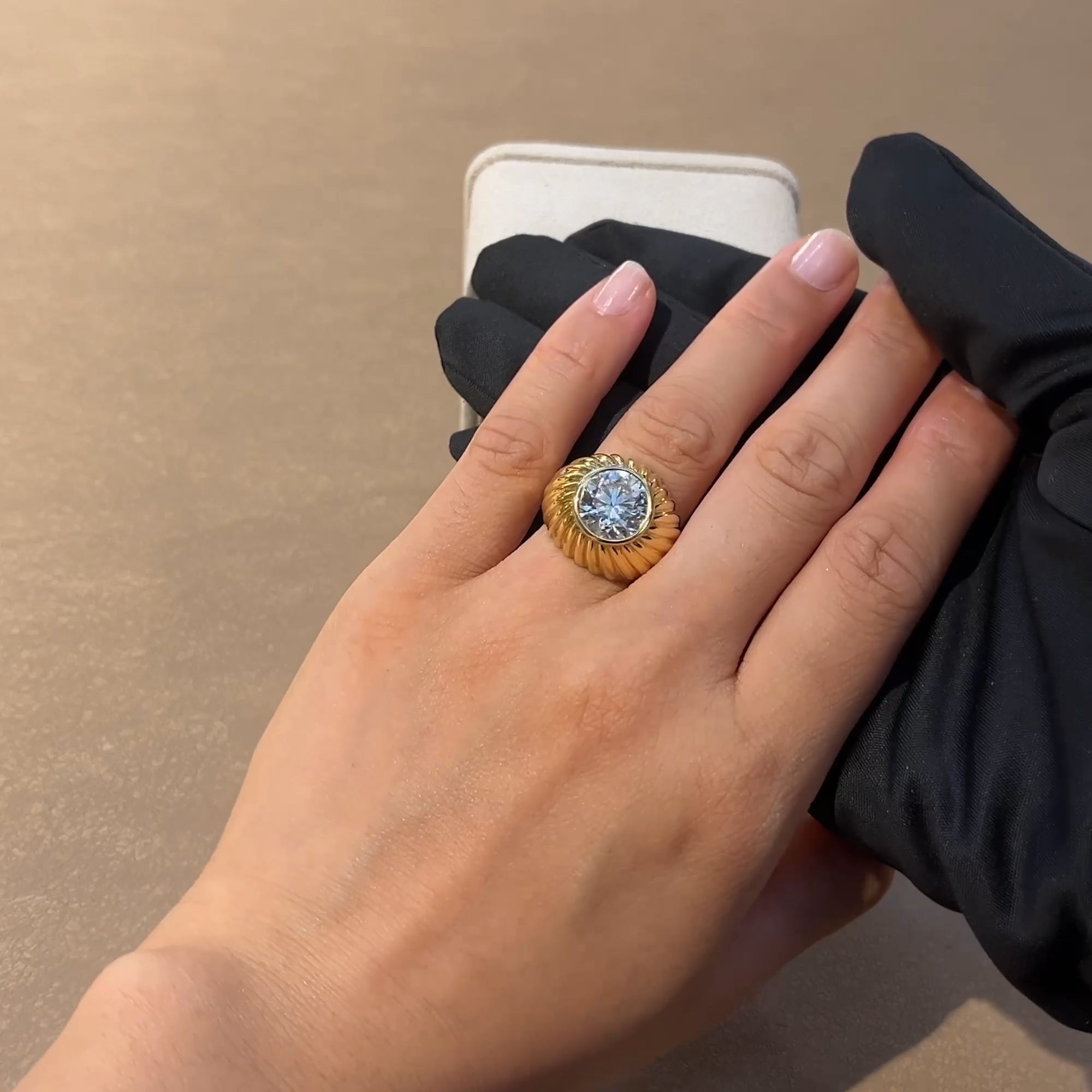 5.03ct Diamond Fluted Bombe Ring in 18ct Yellow Gold