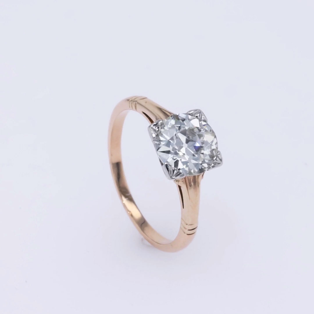 Old Cut 1.78ct Diamond Solitaire Ring in 14ct Rose Gold and Platinum