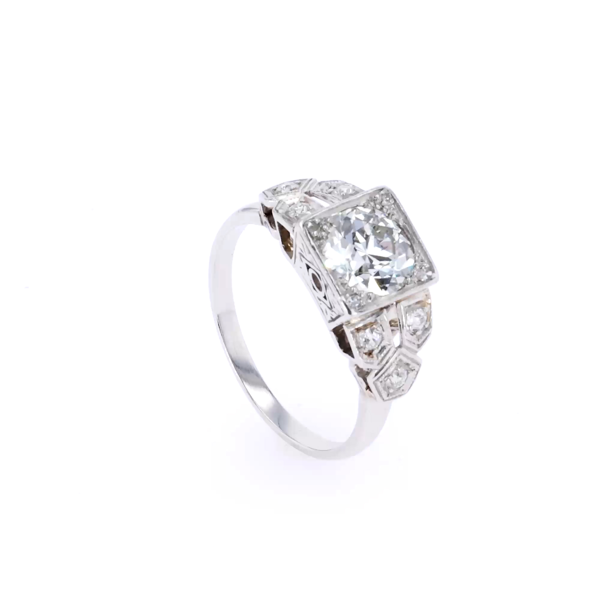 Art Deco Inspired 1.25ct Diamond Cluster Ring in Platinum