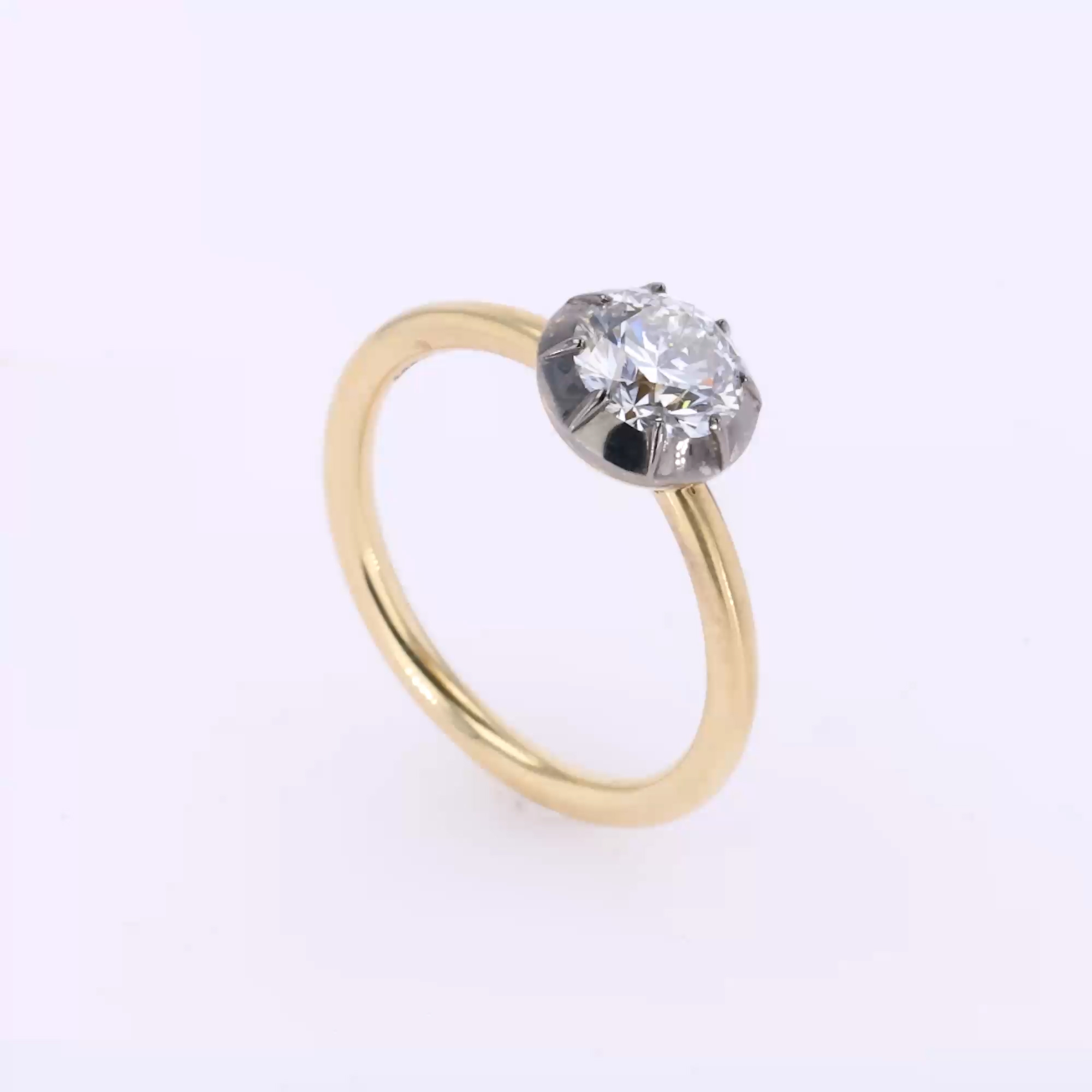 Brilliant Cut 1.01ct Diamond Cut-Down Set Ring in 18ct Yellow and White Gold