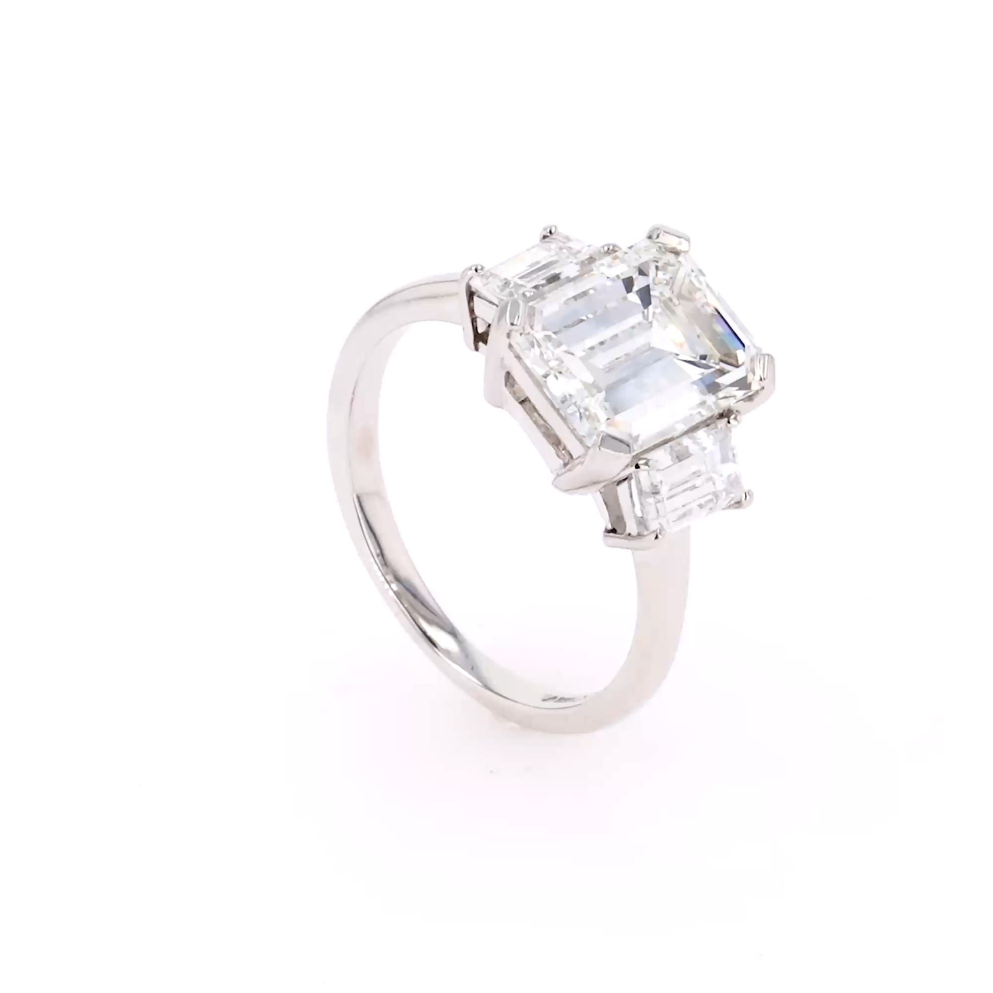 Emerald Cut 3.29ct Diamond Three Stone Ring in Platinum